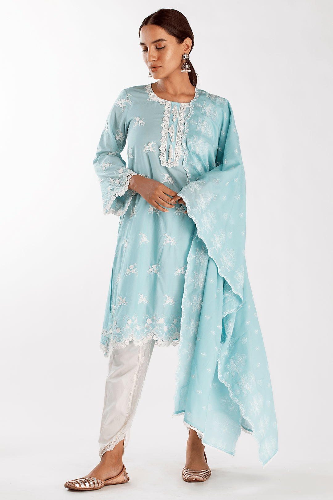 Mulmul Cotton Stella Turquoise Kurta