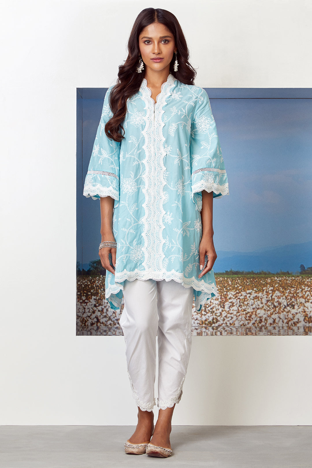 Mulmul Cotton Tiffany Turq Kurta