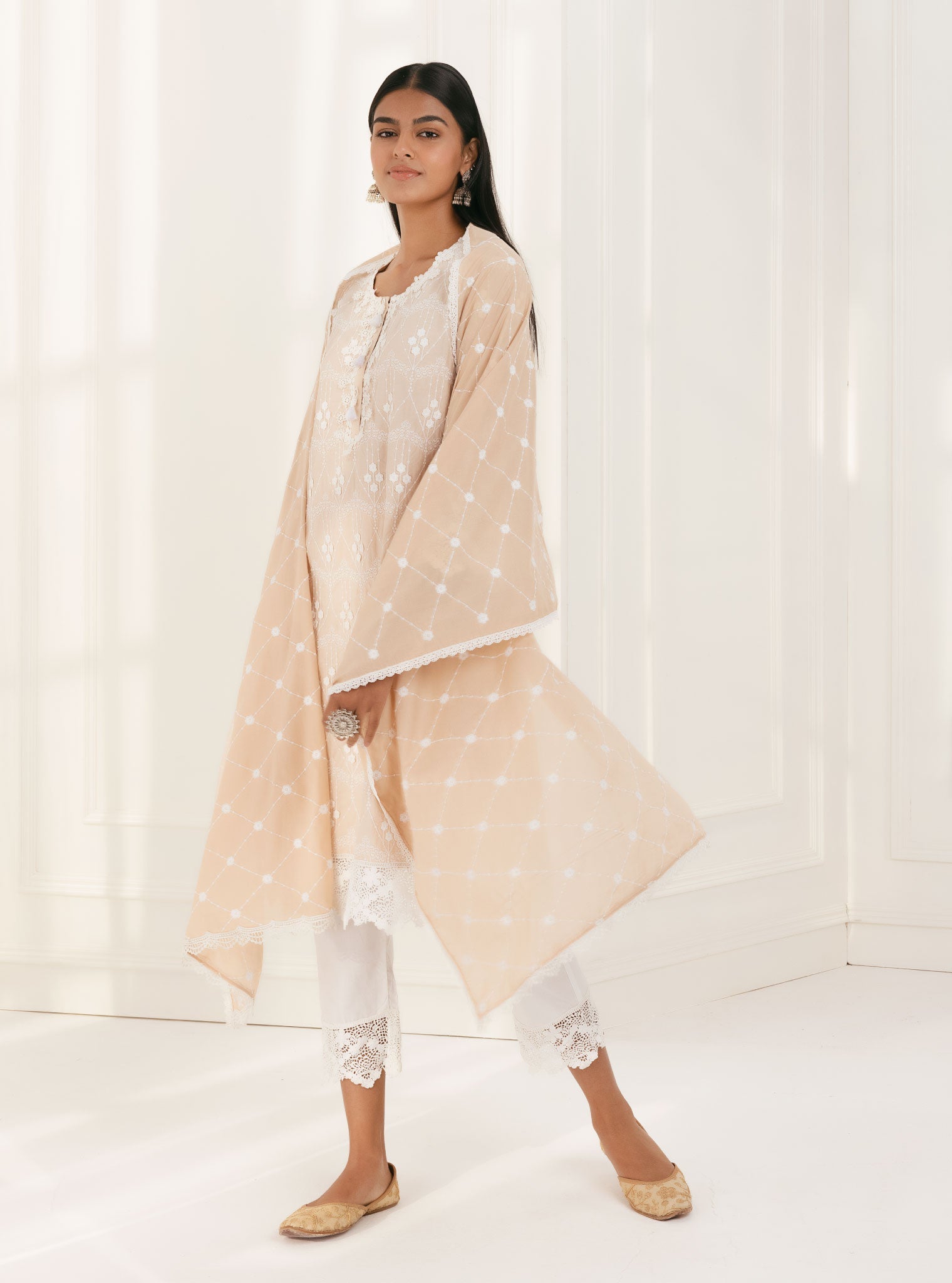 Mulmul Supima Cotton Tirchy Beige Kurta