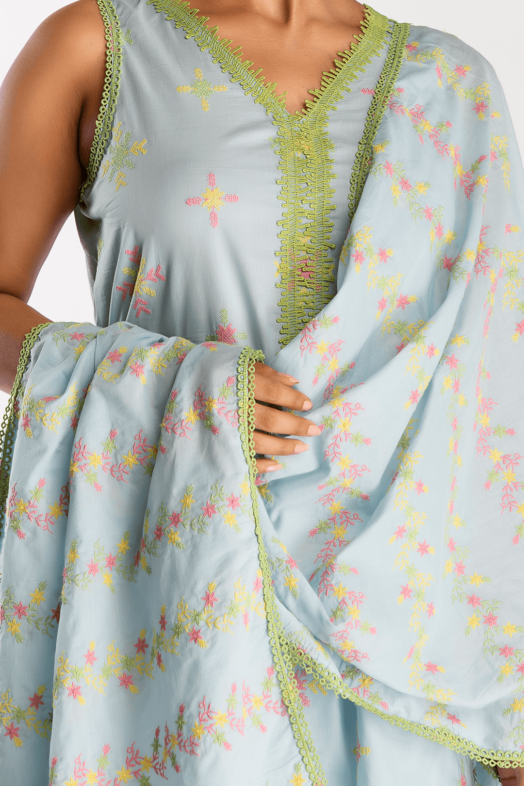 Mulmul Supima Cotton Botanica Light Blue Dupatta