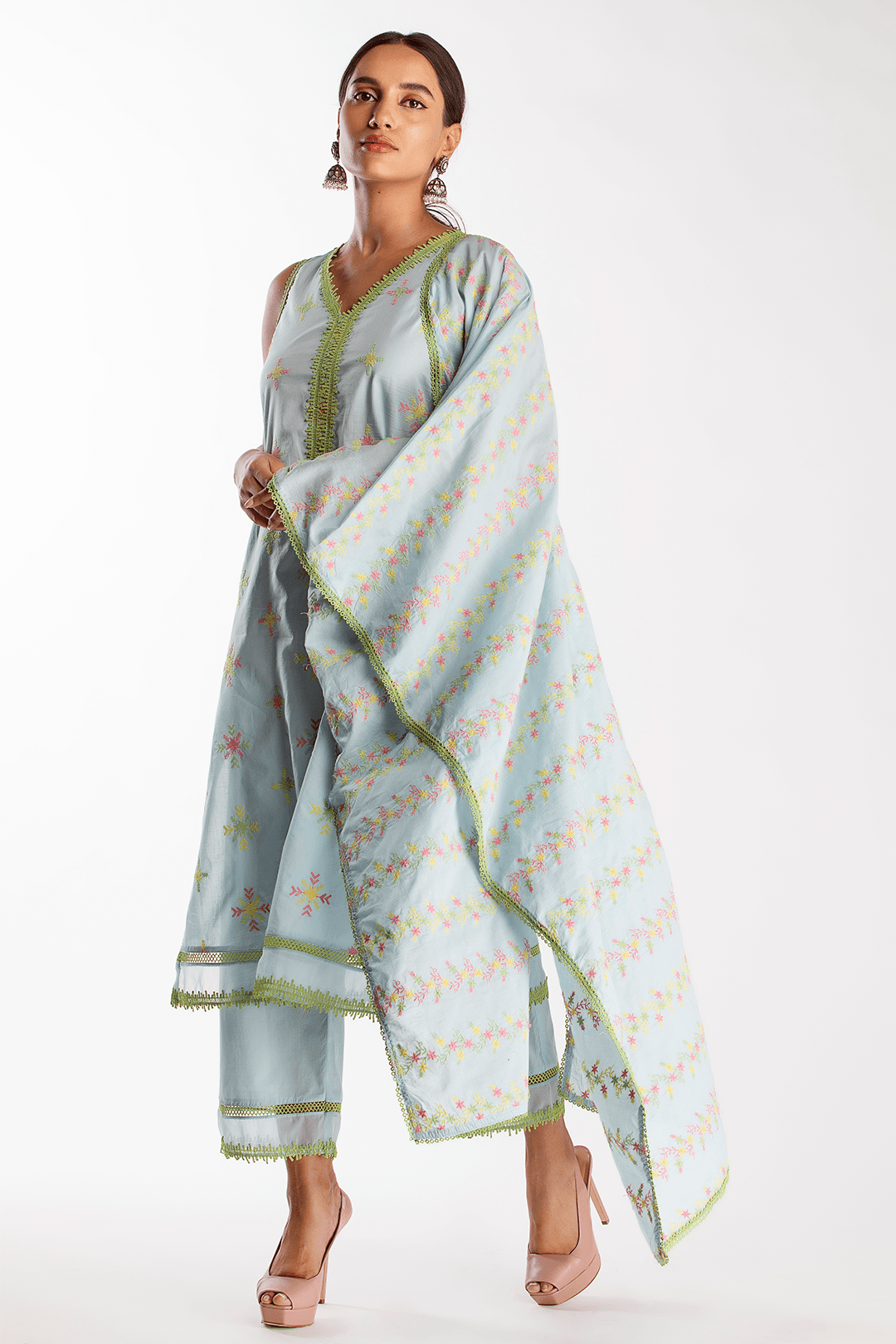Mulmul Supima Cotton Botanica Light Blue Dupatta