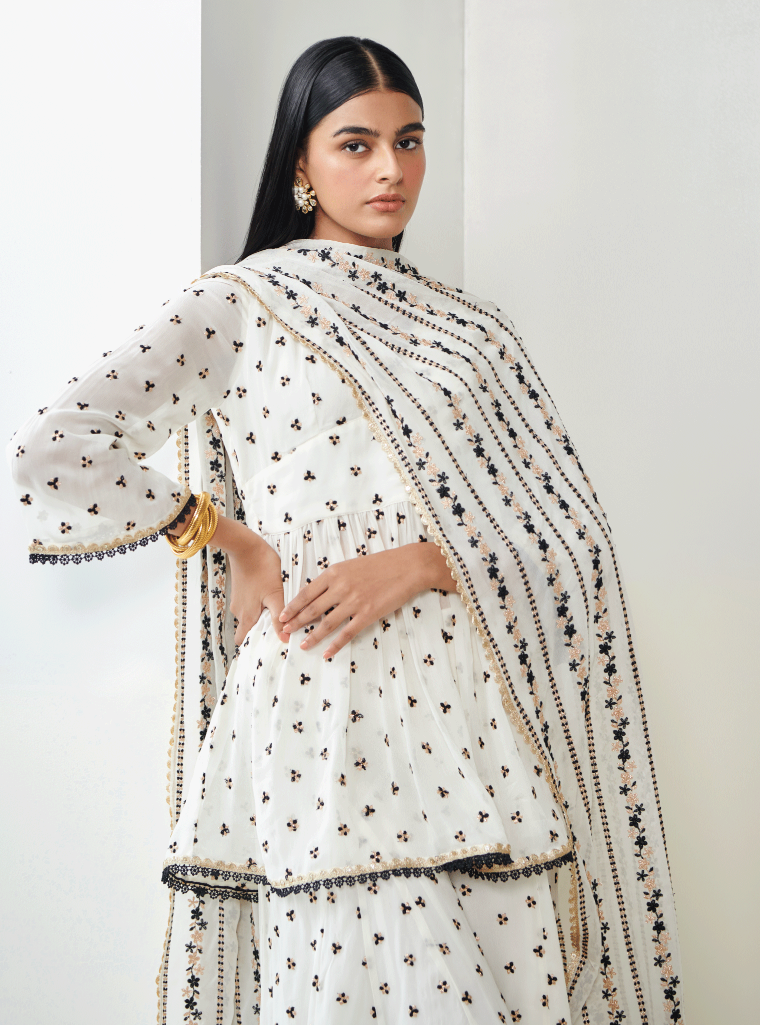 Isra Georgette Off White Kurta with Sharara Set