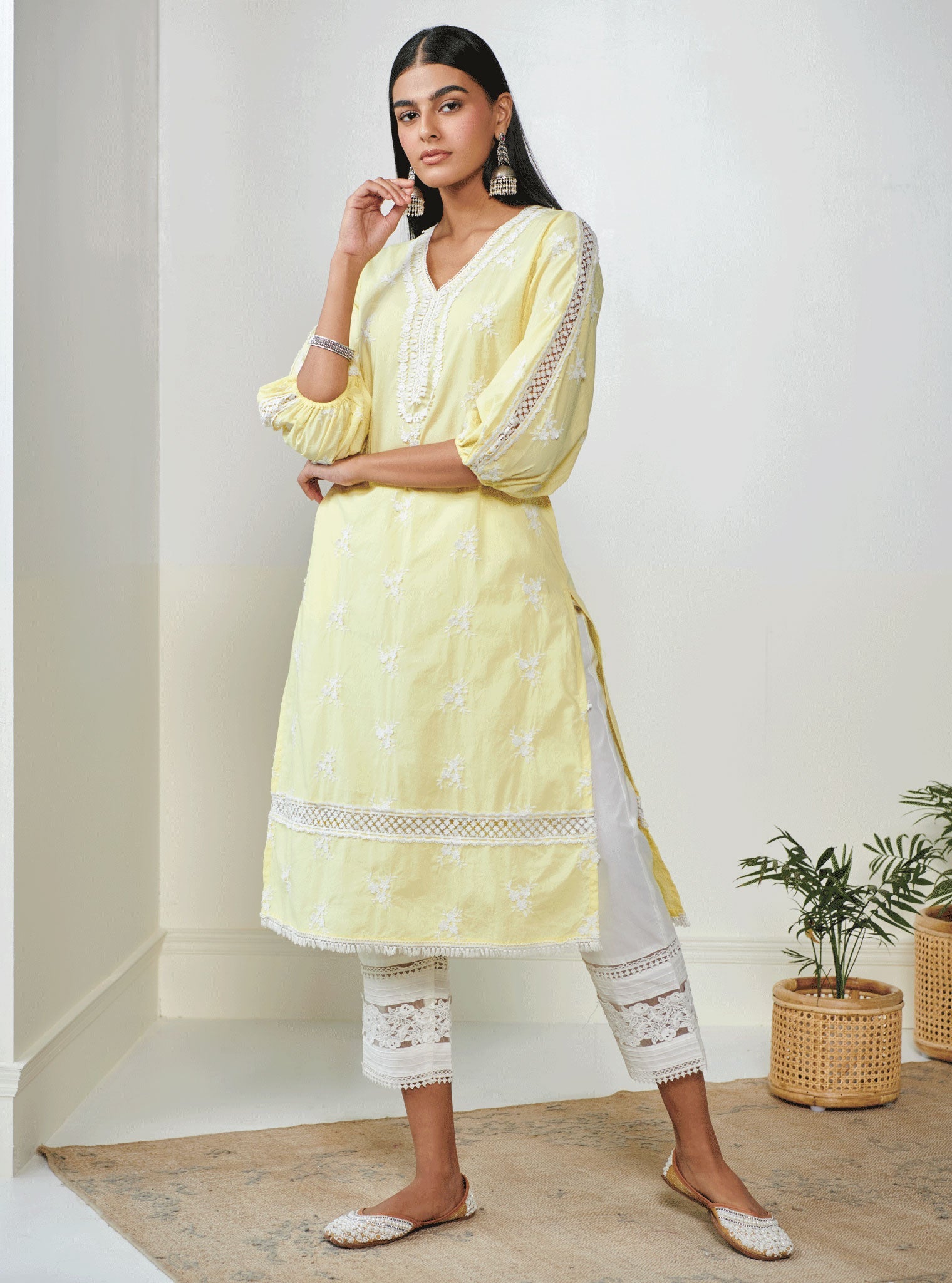 Mulmul Supima Cotton Shane Yellow Kurta