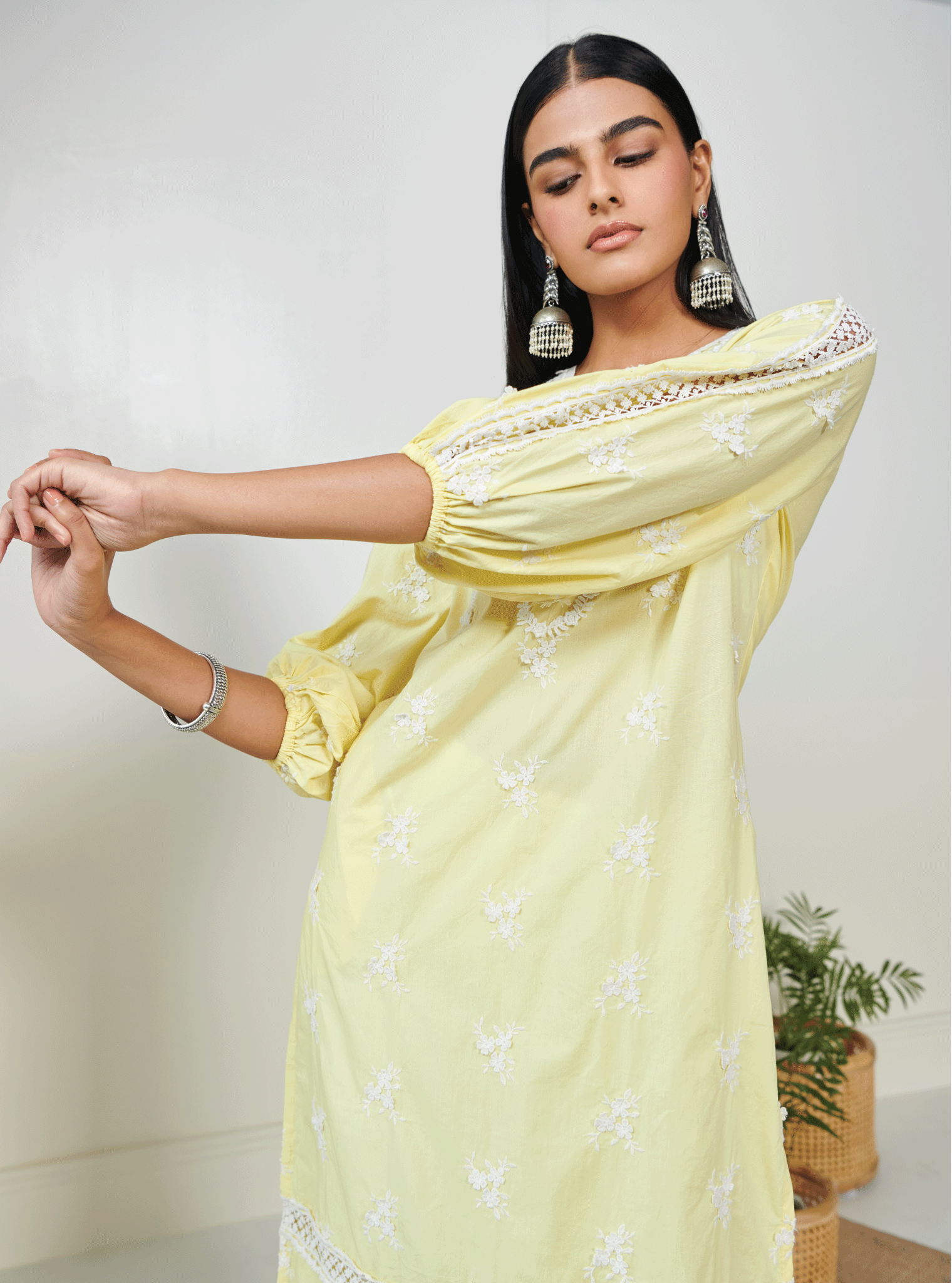 Mulmul Supima Cotton Shane Yellow Kurta