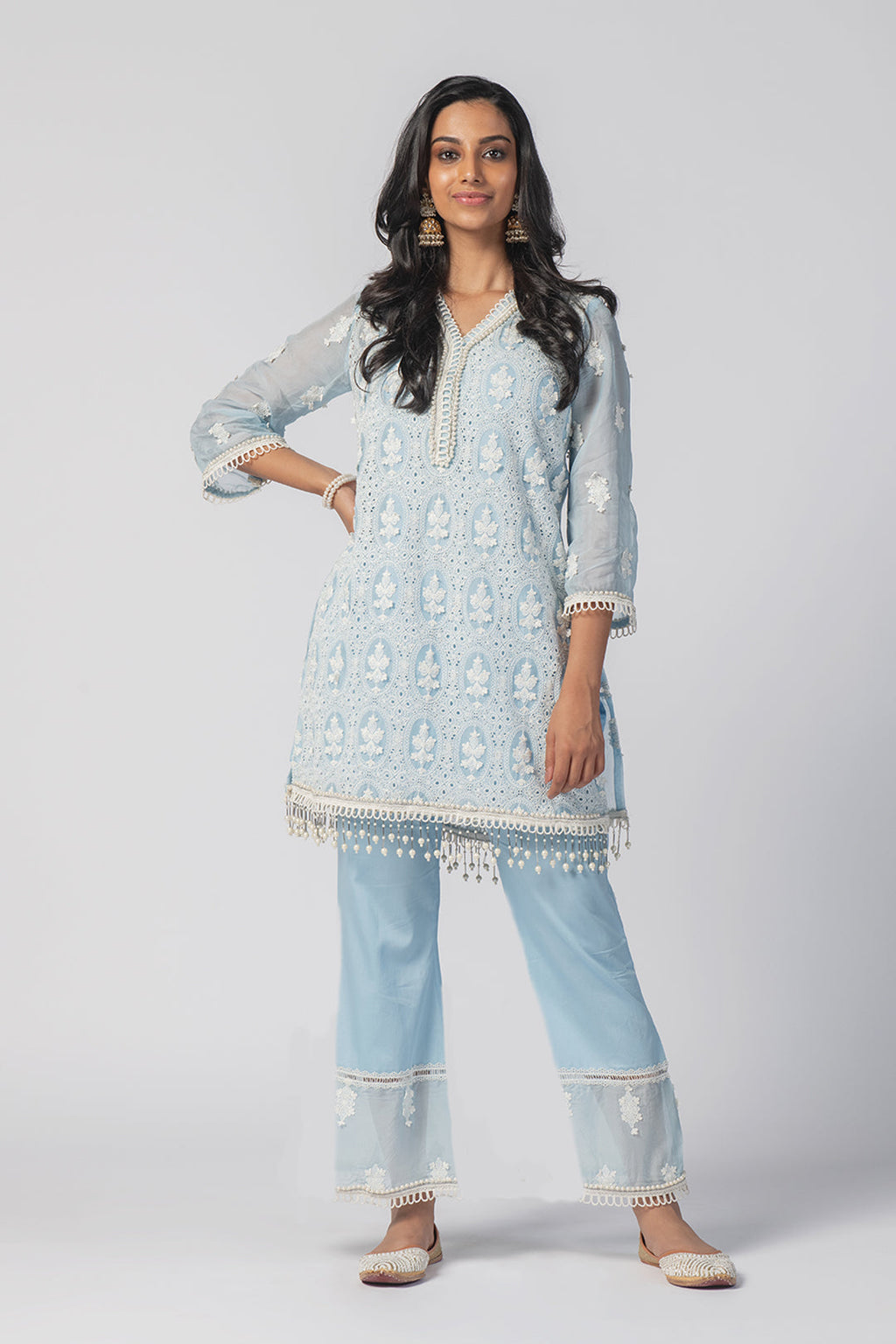MulMul Organza Savannah Blue Kurta