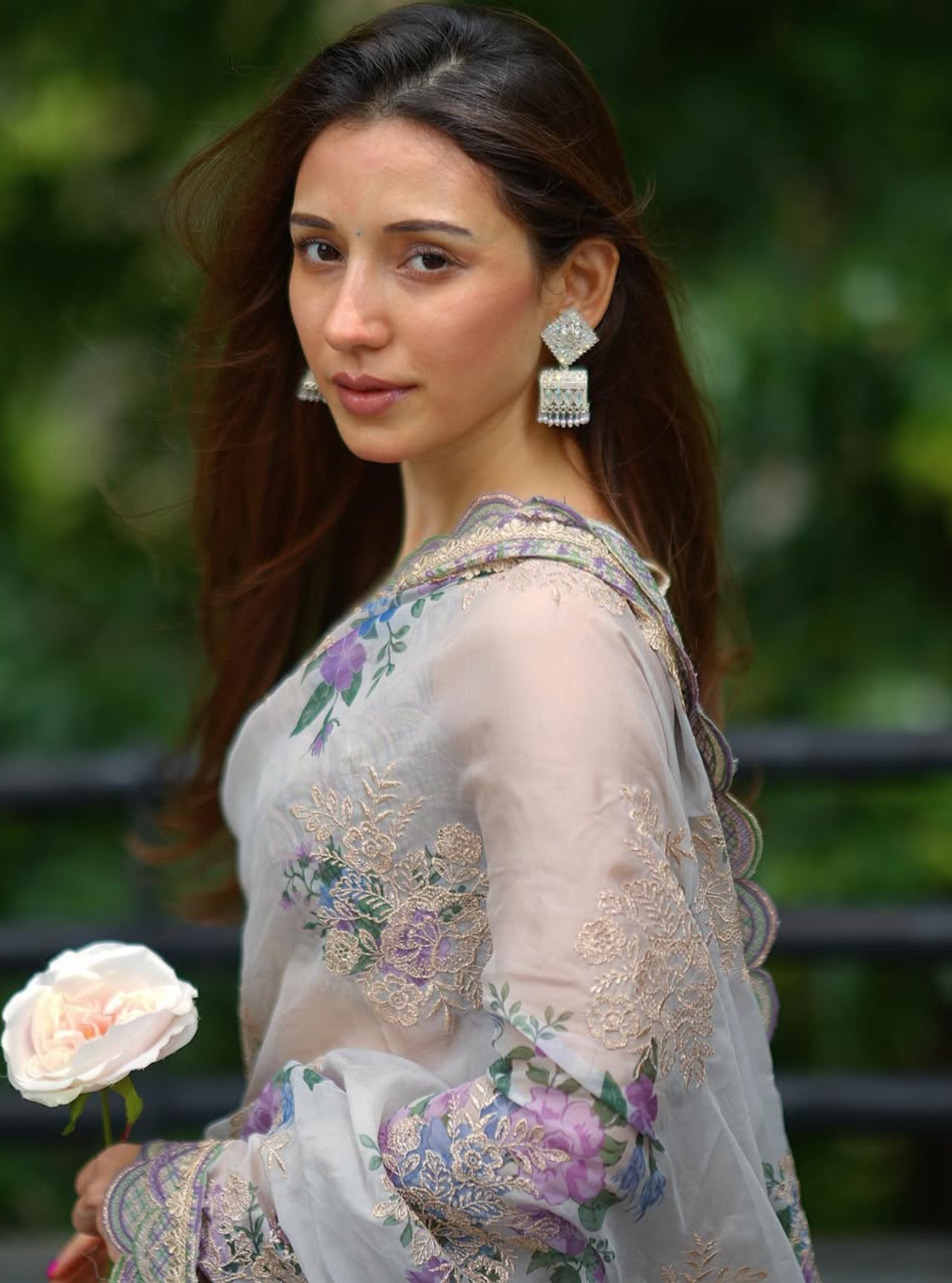 Swar Organza Printed White Saree