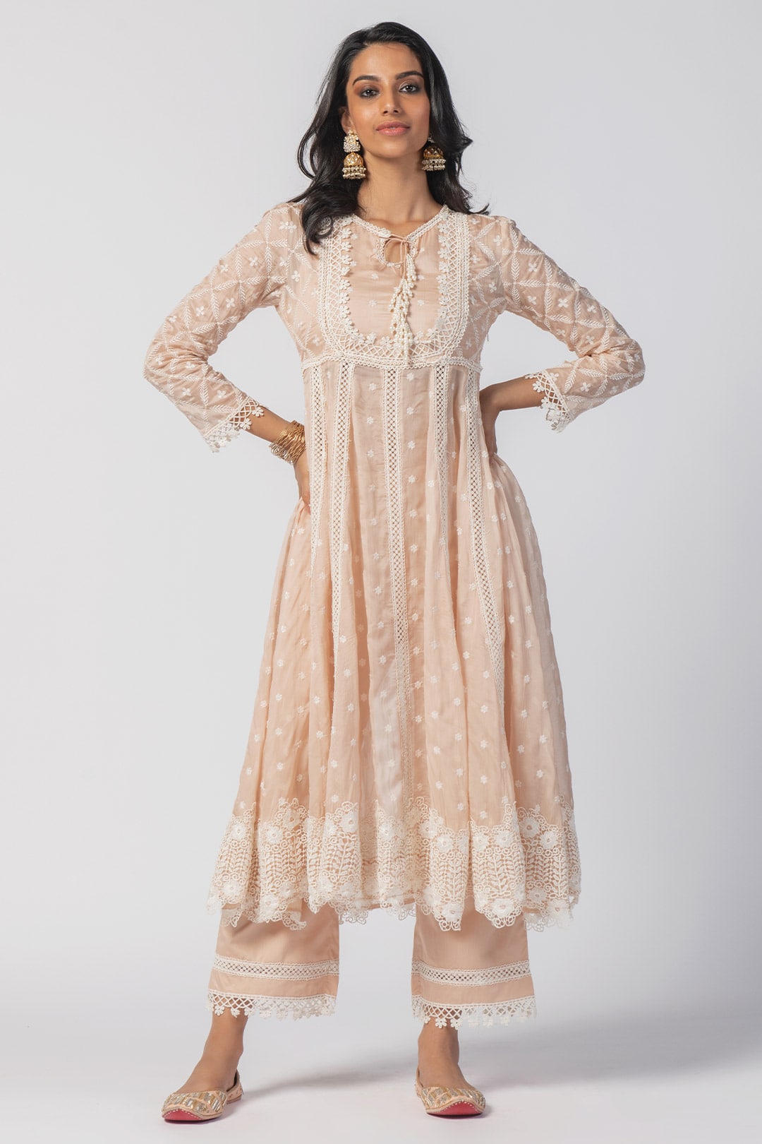 Mulmul Organza Valerie Anarkali Beige Kurta