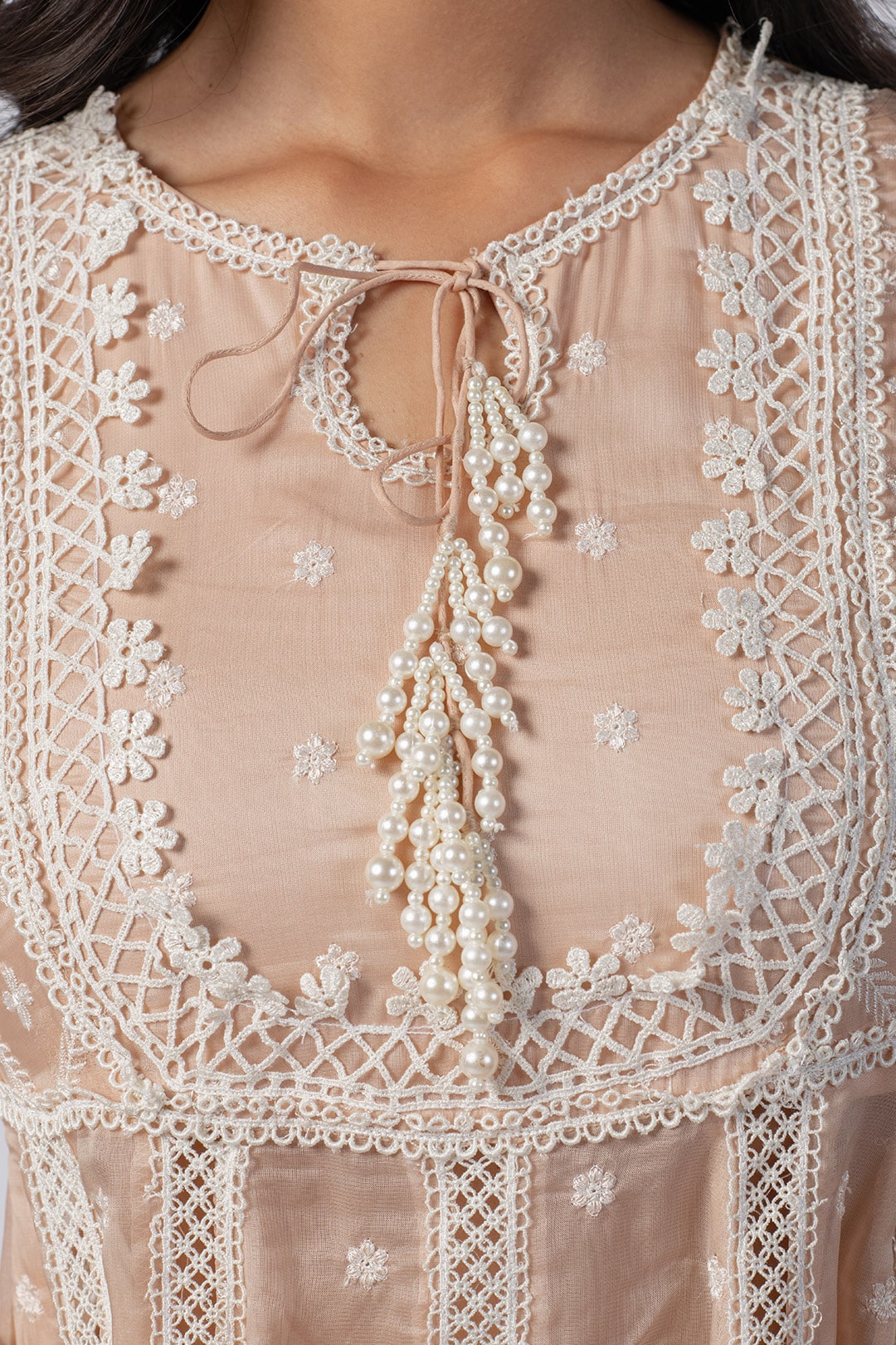 Mulmul Organza Valerie Anarkali Beige Kurta