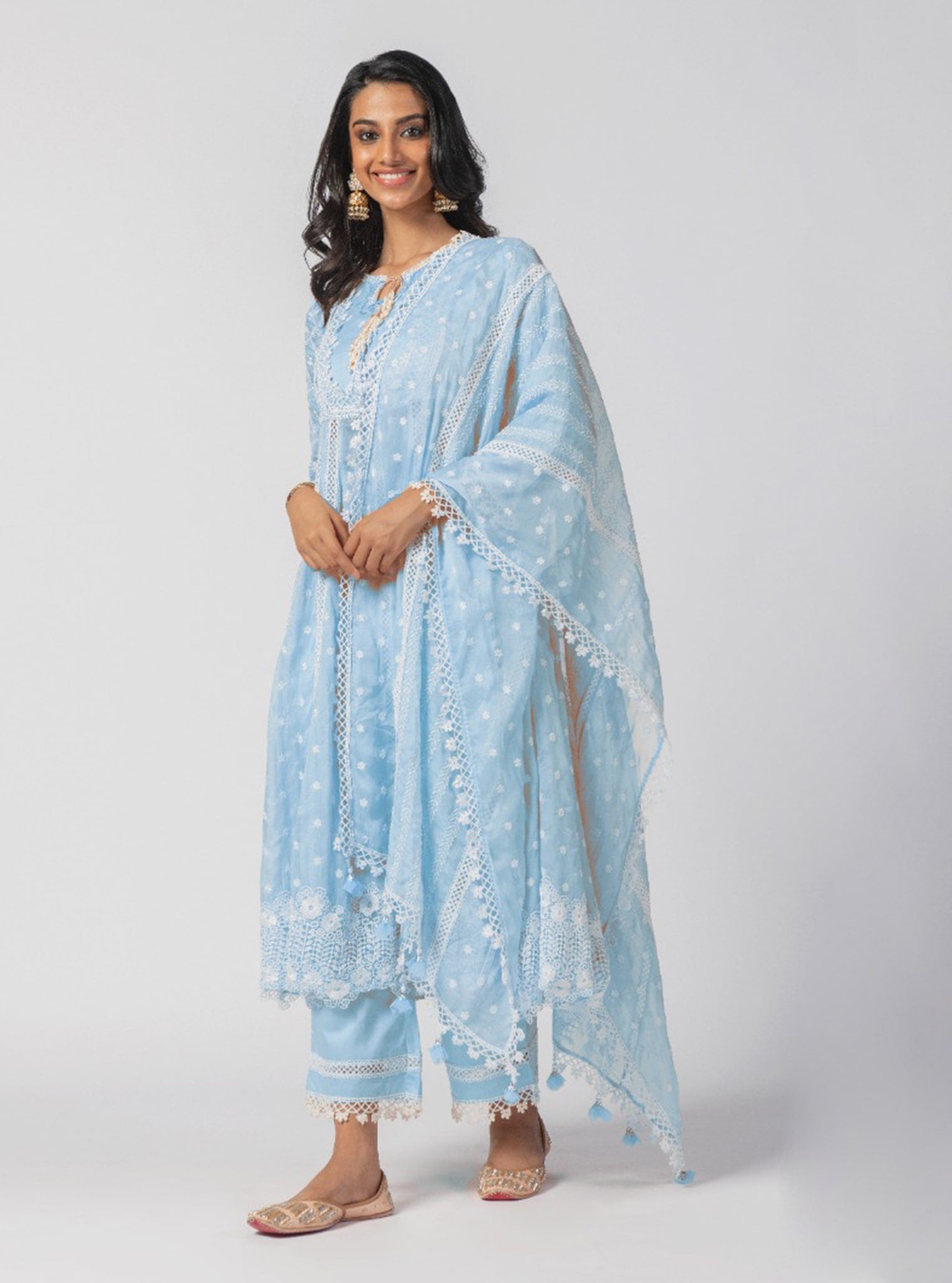 Mulmul Supima Cotton Valerie Blue Pant