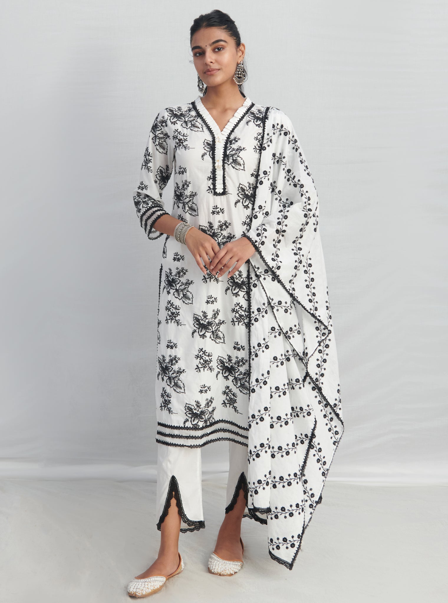Mulmul Supima Cotton Verlem White kurta