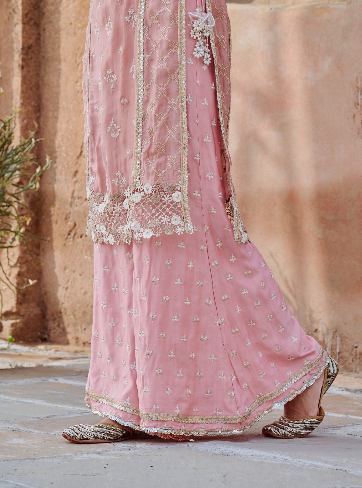 Kundmayi Organza Satin Light Pink Kurta with Palazzo Set