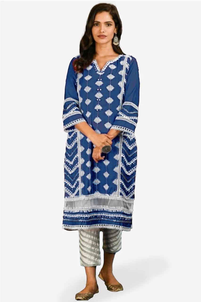 Mulmul Pima Satin Keiko Kurta Navy