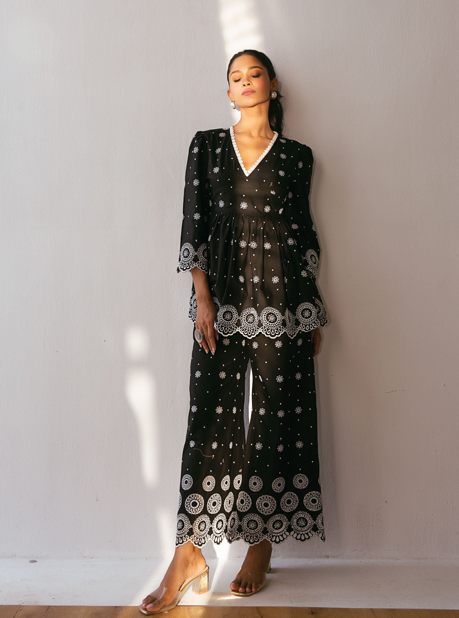 Aurelia Supima Cotton Black Top with Bell Bottom Set