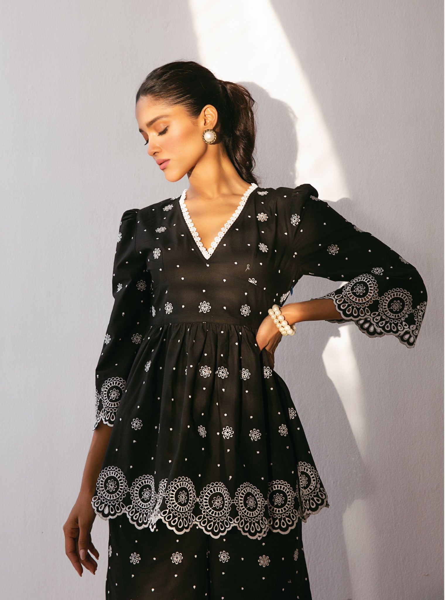 Aurelia Supima Cotton Black Top with Bell Bottom Set