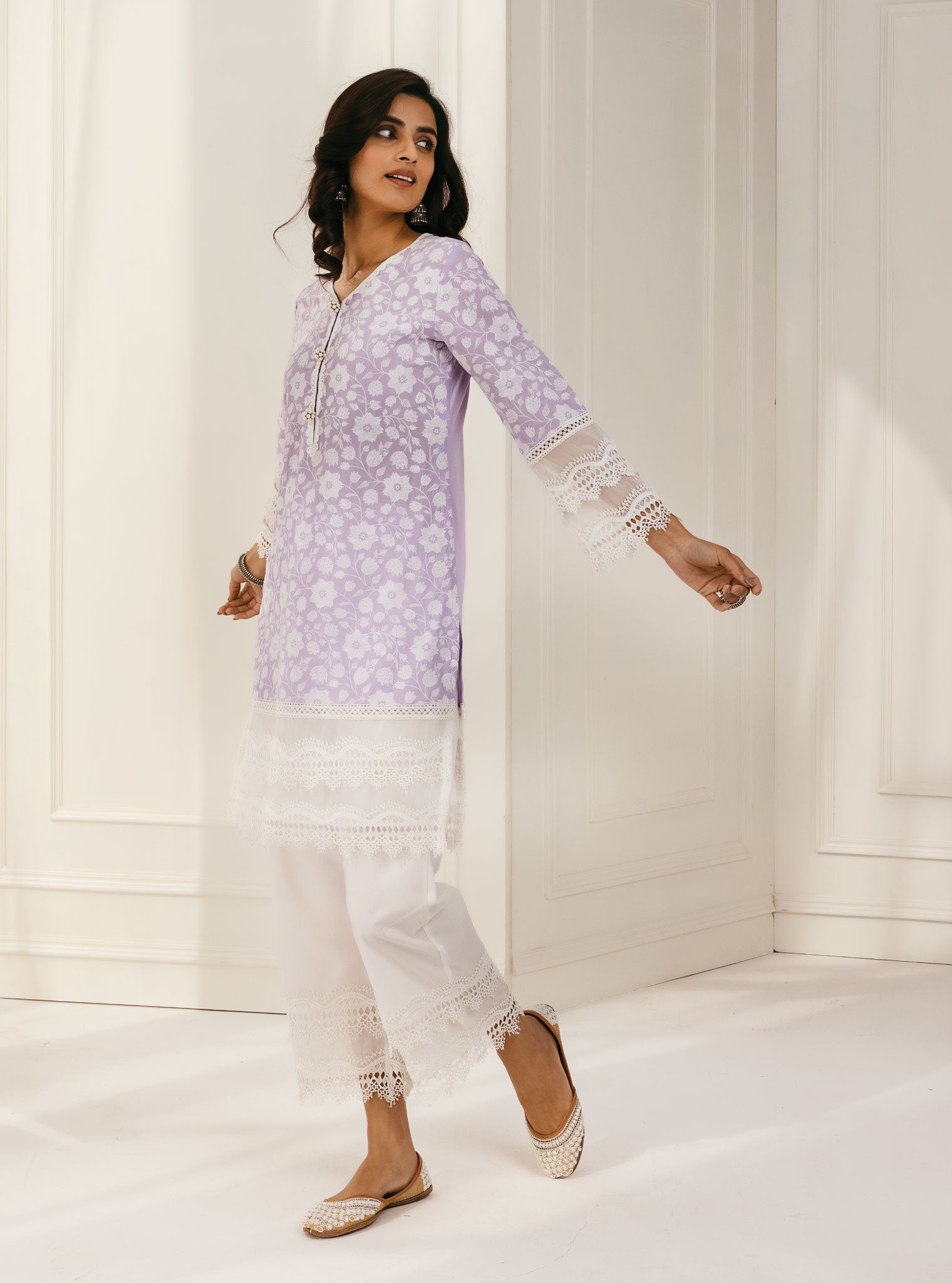 Mulmul Cotton Barog Lilac Kurta