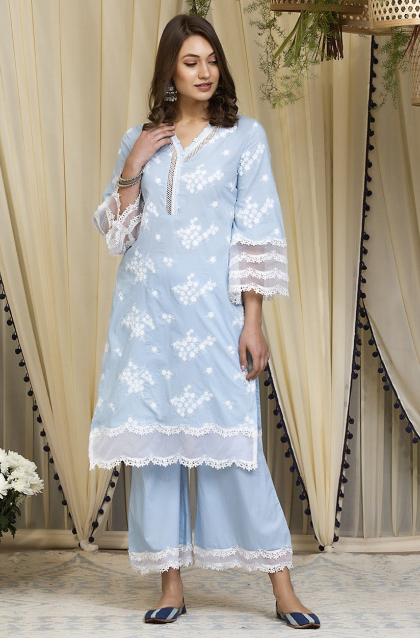 Mulmul Cotton Lola Kurta With Lola Palazzo