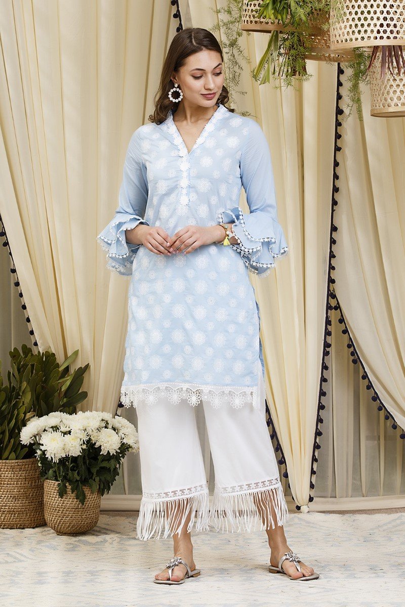 Daffodil  kurta blue with New Poppy pyajamas  White