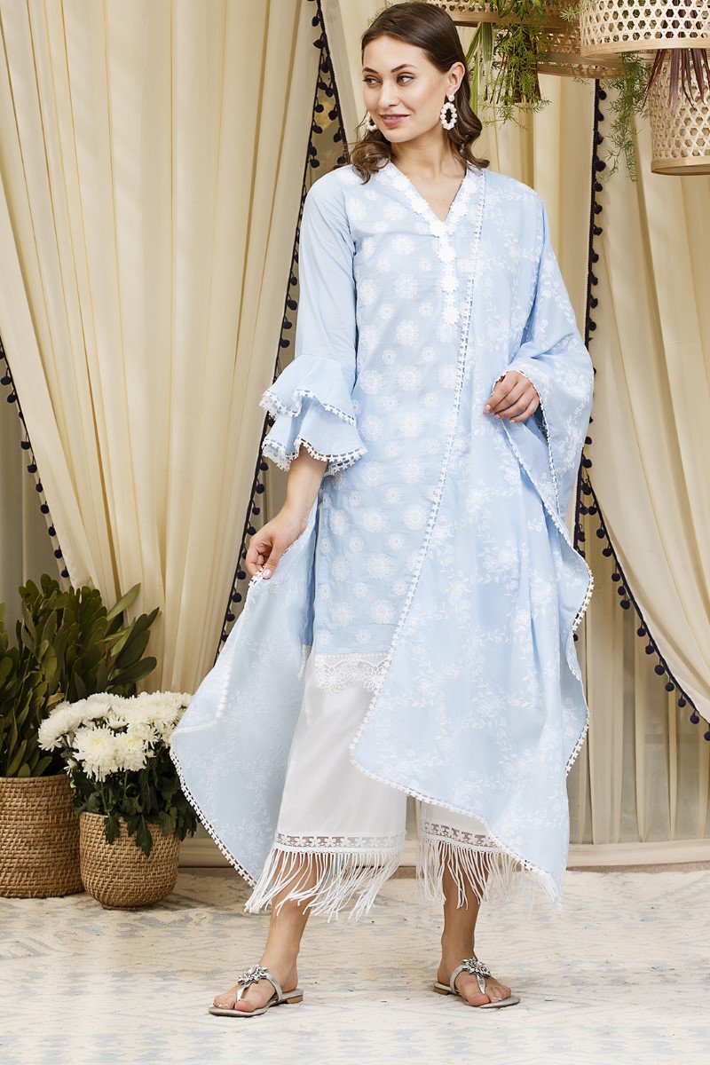 Daffodil  kurta blue with New Poppy pyajamas  White
