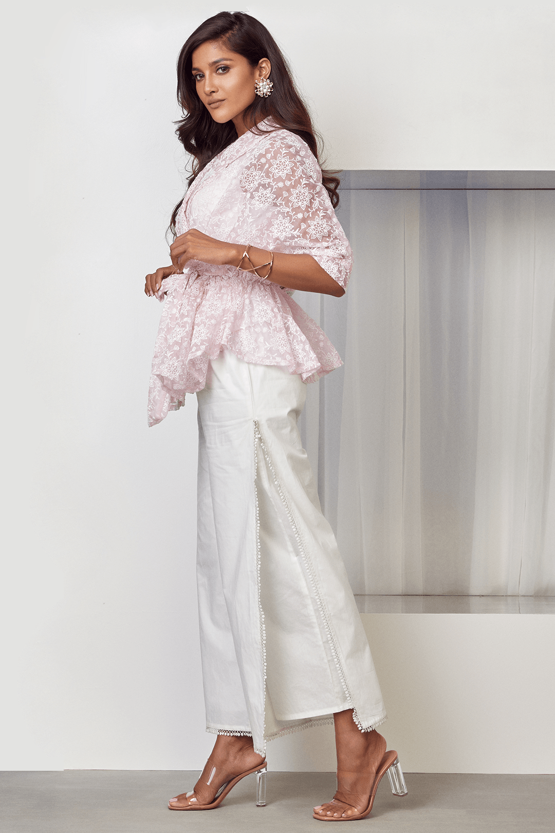 Celine Organza Pink Kimono With Flap Pant