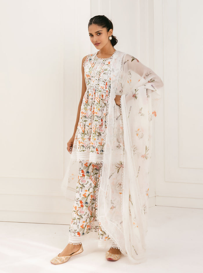 Mulmul Supima Cotton Elora White Kurta