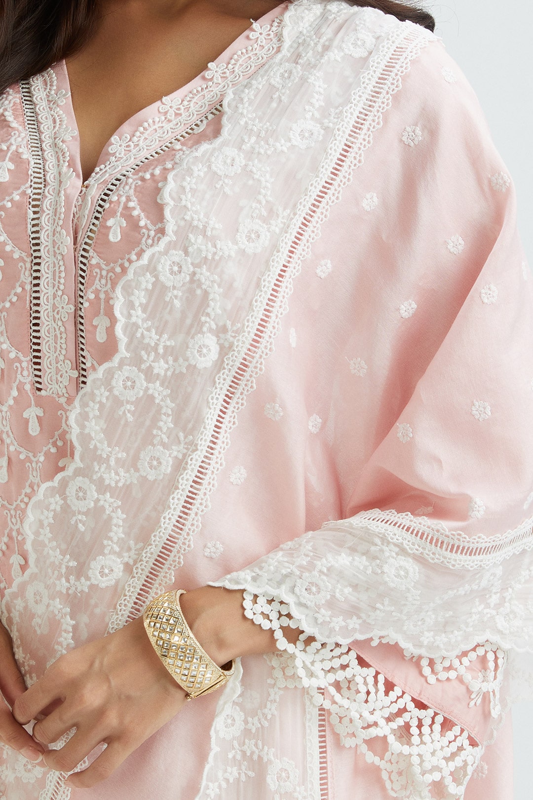 Mulmul Supima Satin Hayes Pink Kurta With Hayes Pink Pant