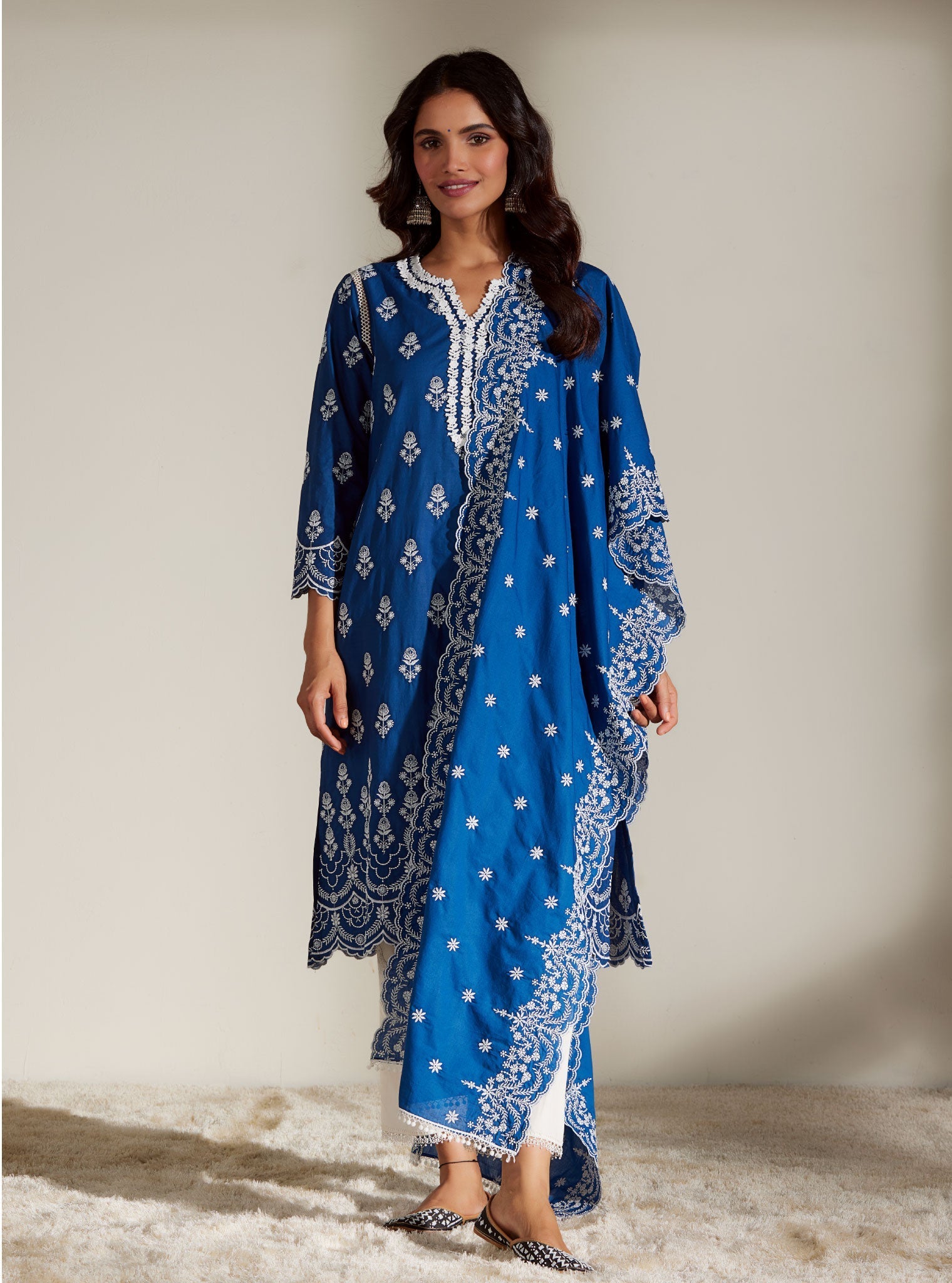 Mulmul Supima Cotton Aria Navy Dupatta