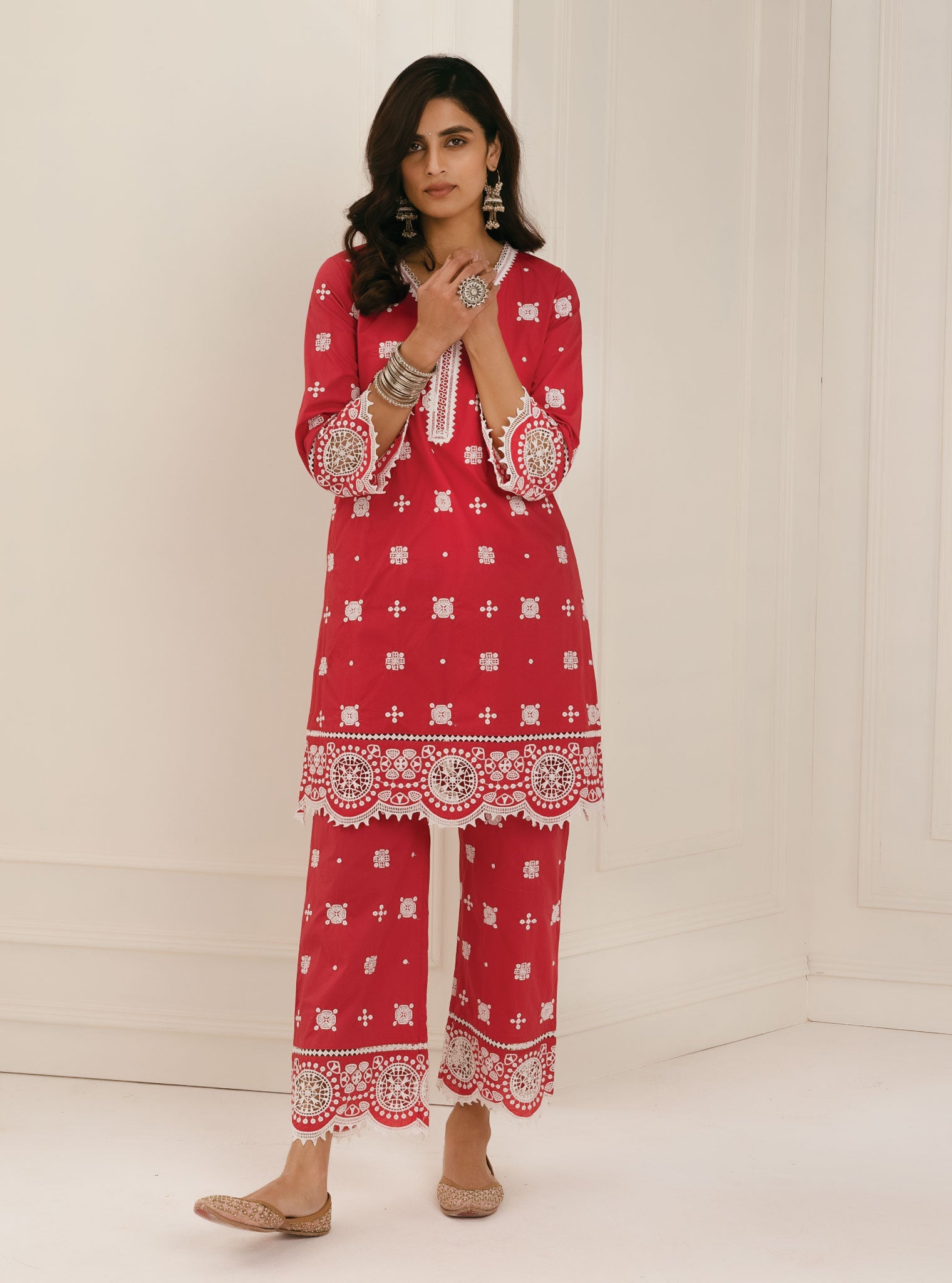 Mulmul Supima Cotton Leh Red Palazzo
