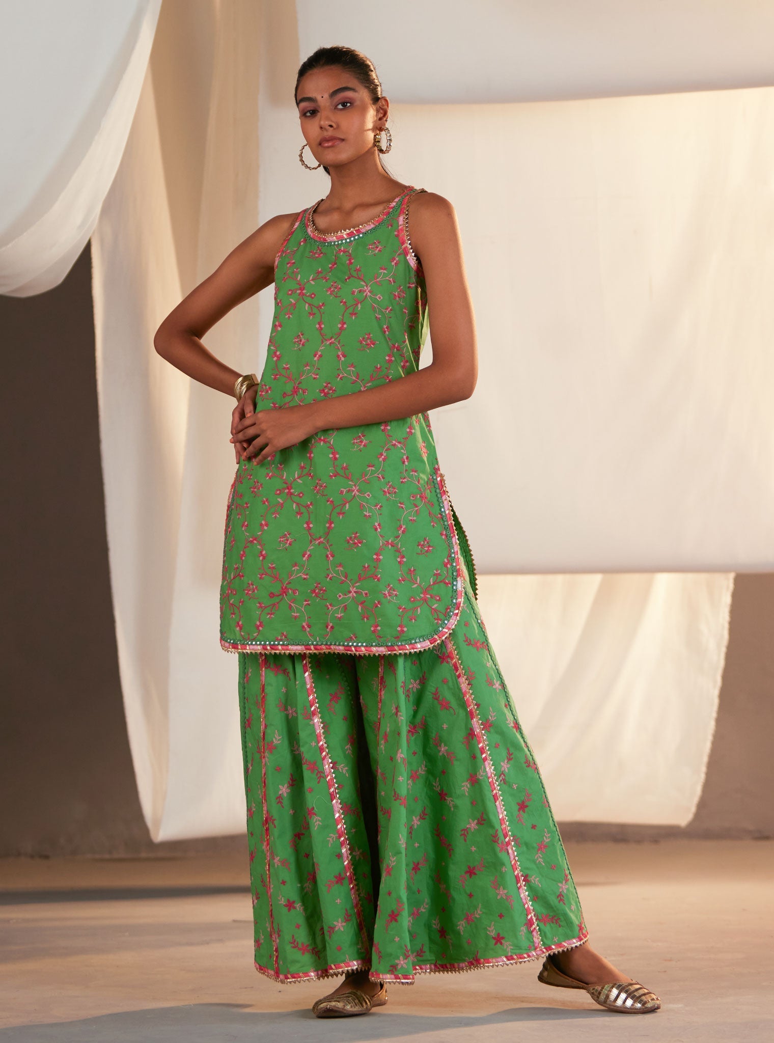 Makayla Supima Cotton Green Sharara Set