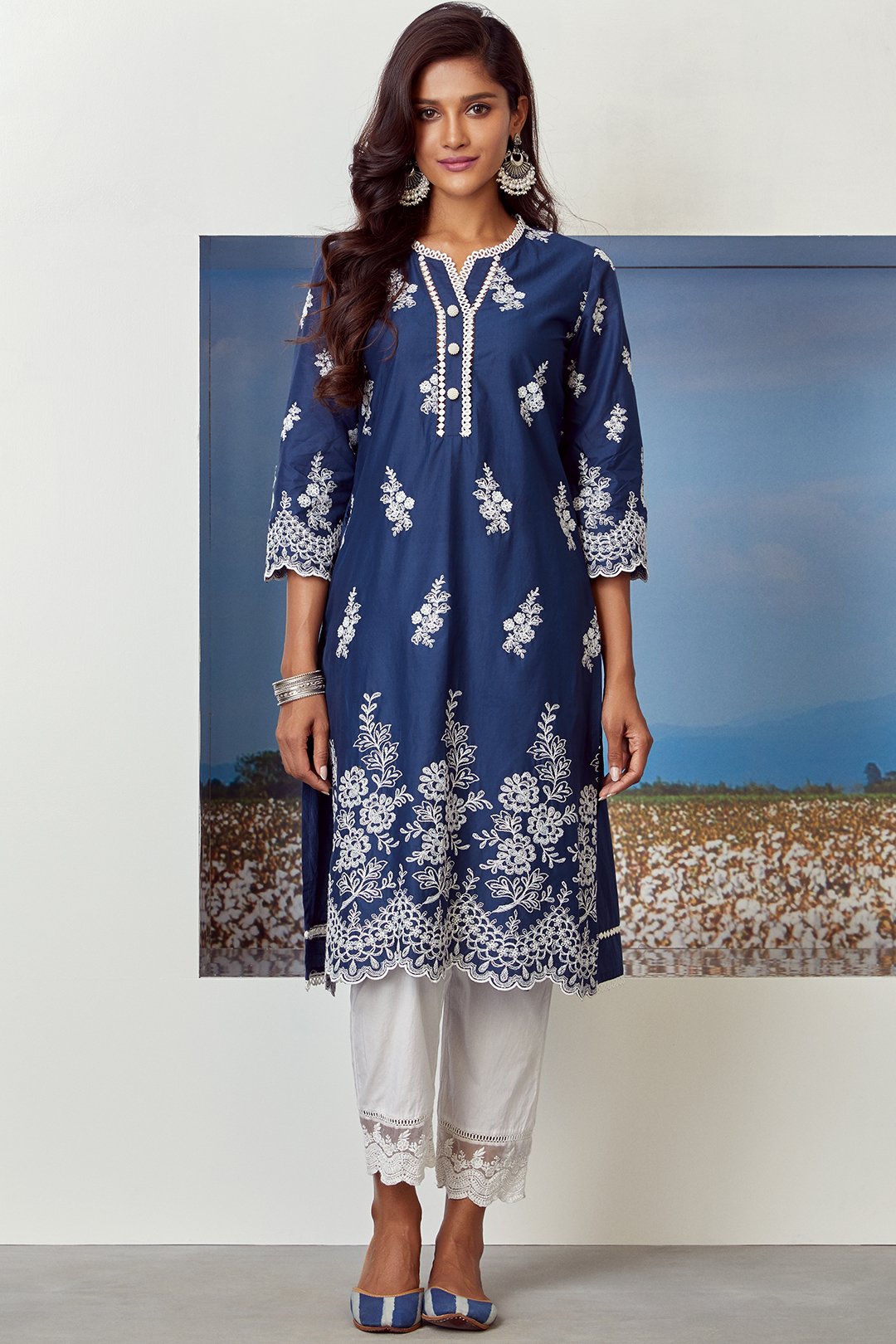 Moon Light Supima Cotton Navy Kurta Set