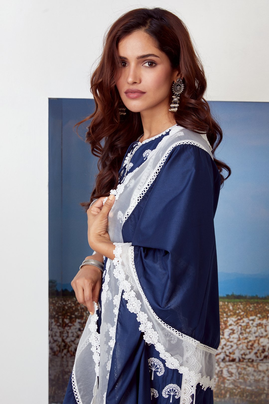 Snowdrop Supima Cotton Navy Blue Kurta Set