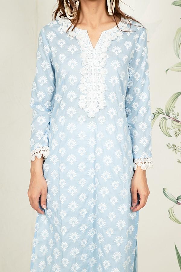 Holly Kurta Light Blue and Multi Lace Pyajama