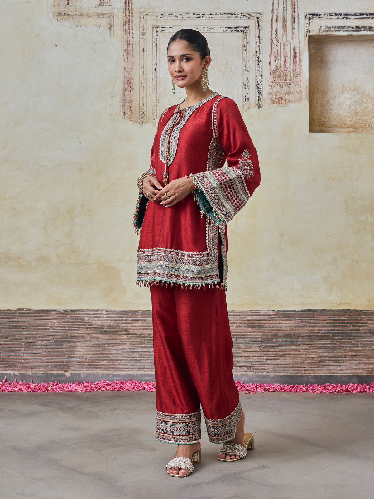 Rimya Bemberg Raw Silk Red Kurta Set