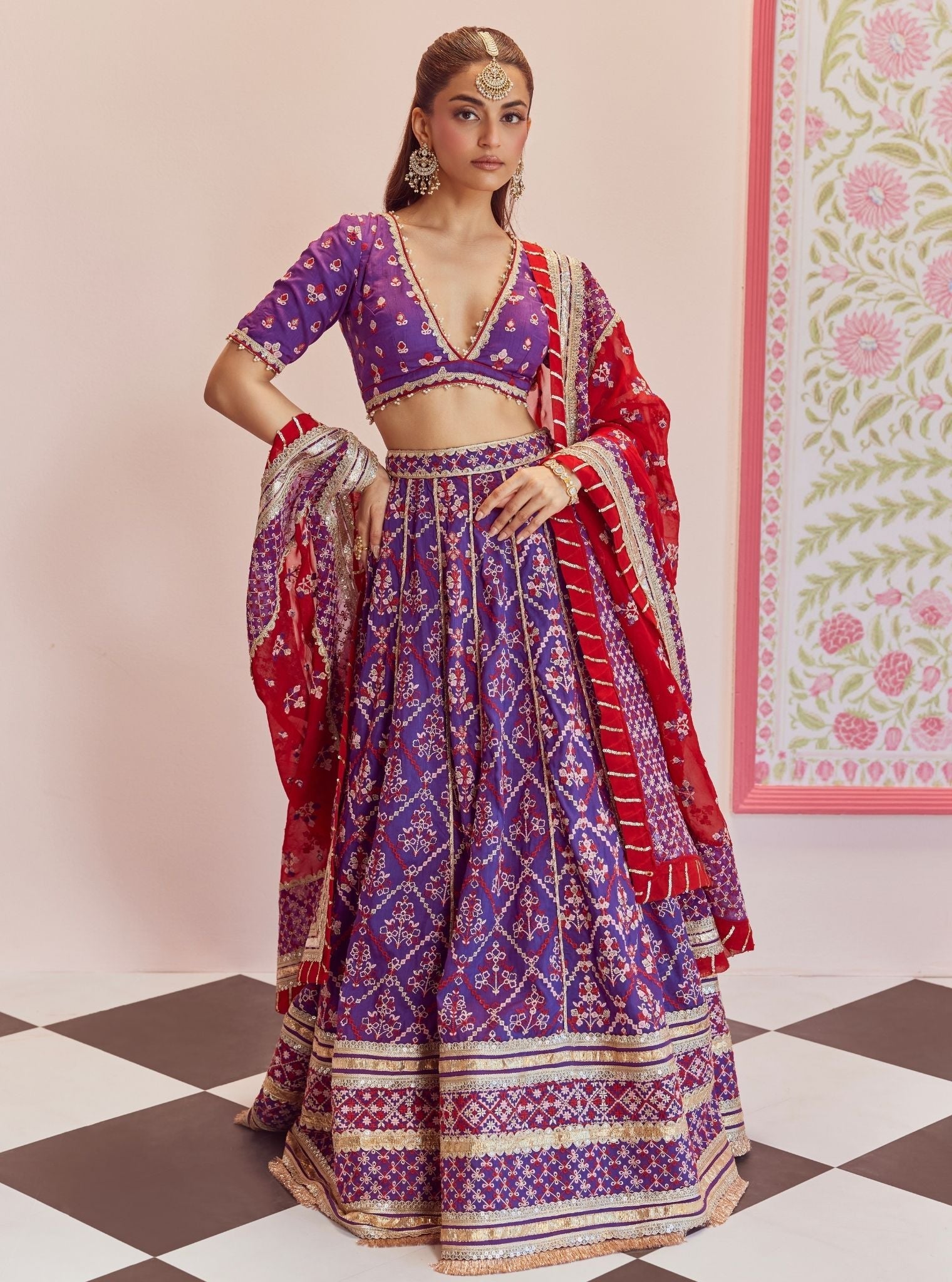 Mulmul Bemberg Silk Anton Purple Lehenga
