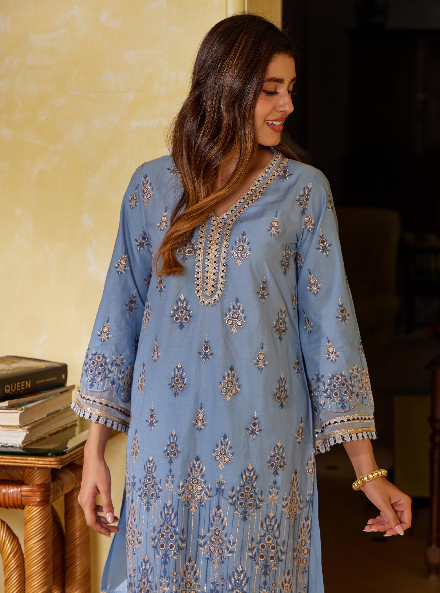 Mulmul Supima Cotton Amaltas Dark Blue Kurta