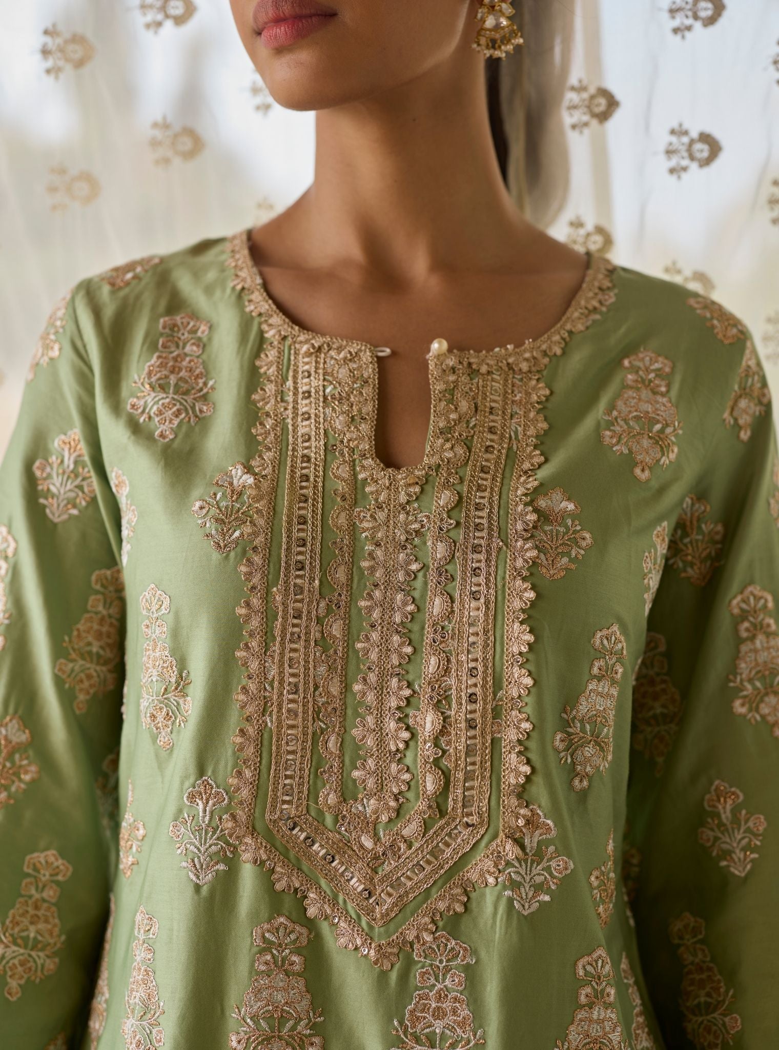 Intira Pima Satin Green Kurta Set