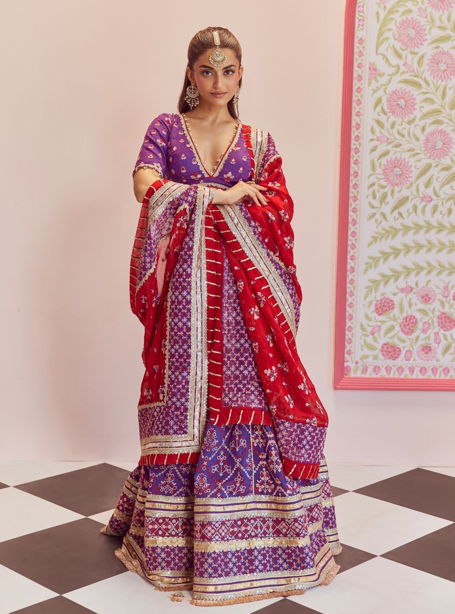 Mulmul Bemberg Silk Anton Purple Lehenga