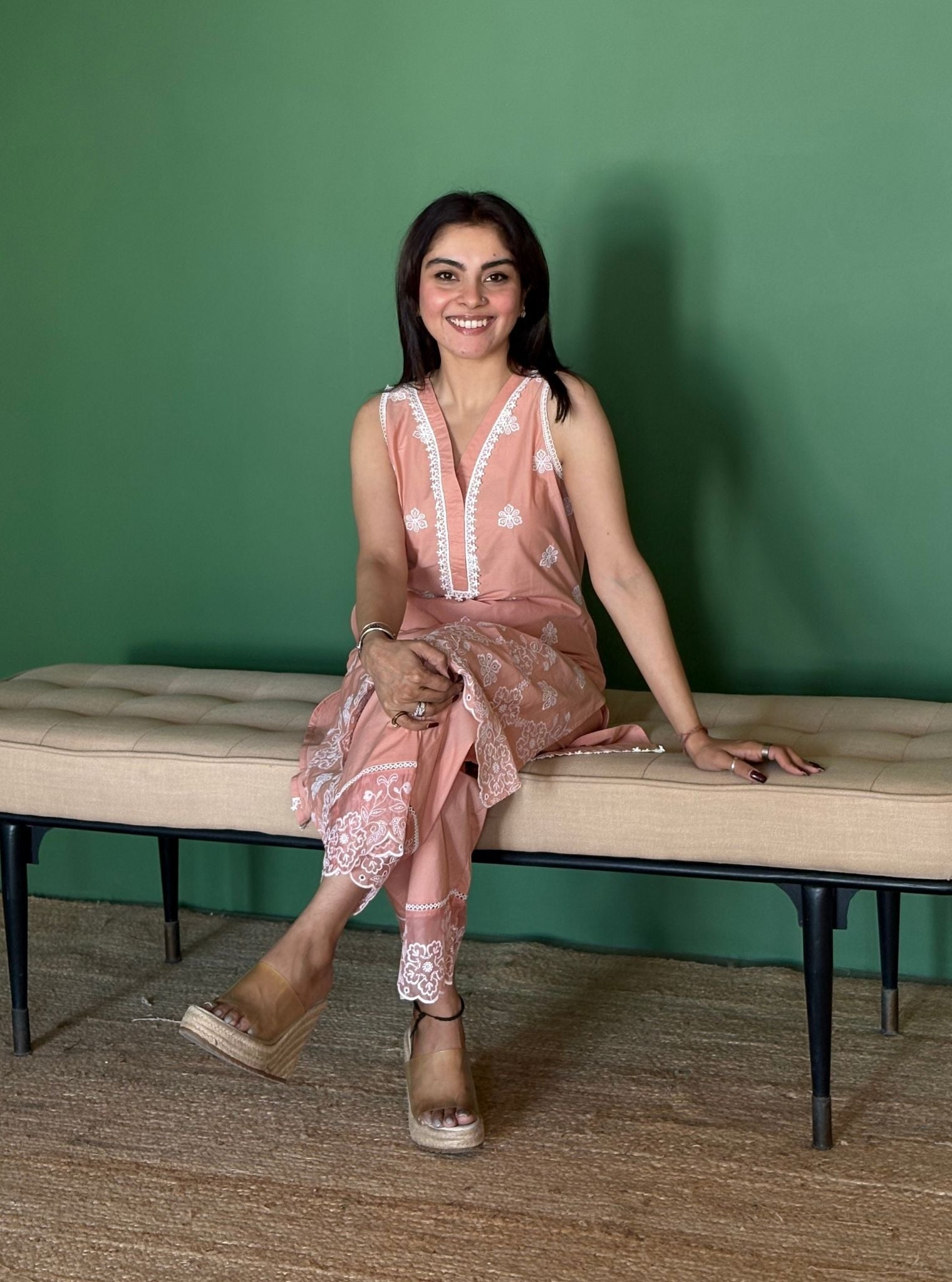 Tesni Supima Cotton Peach Kurta Set