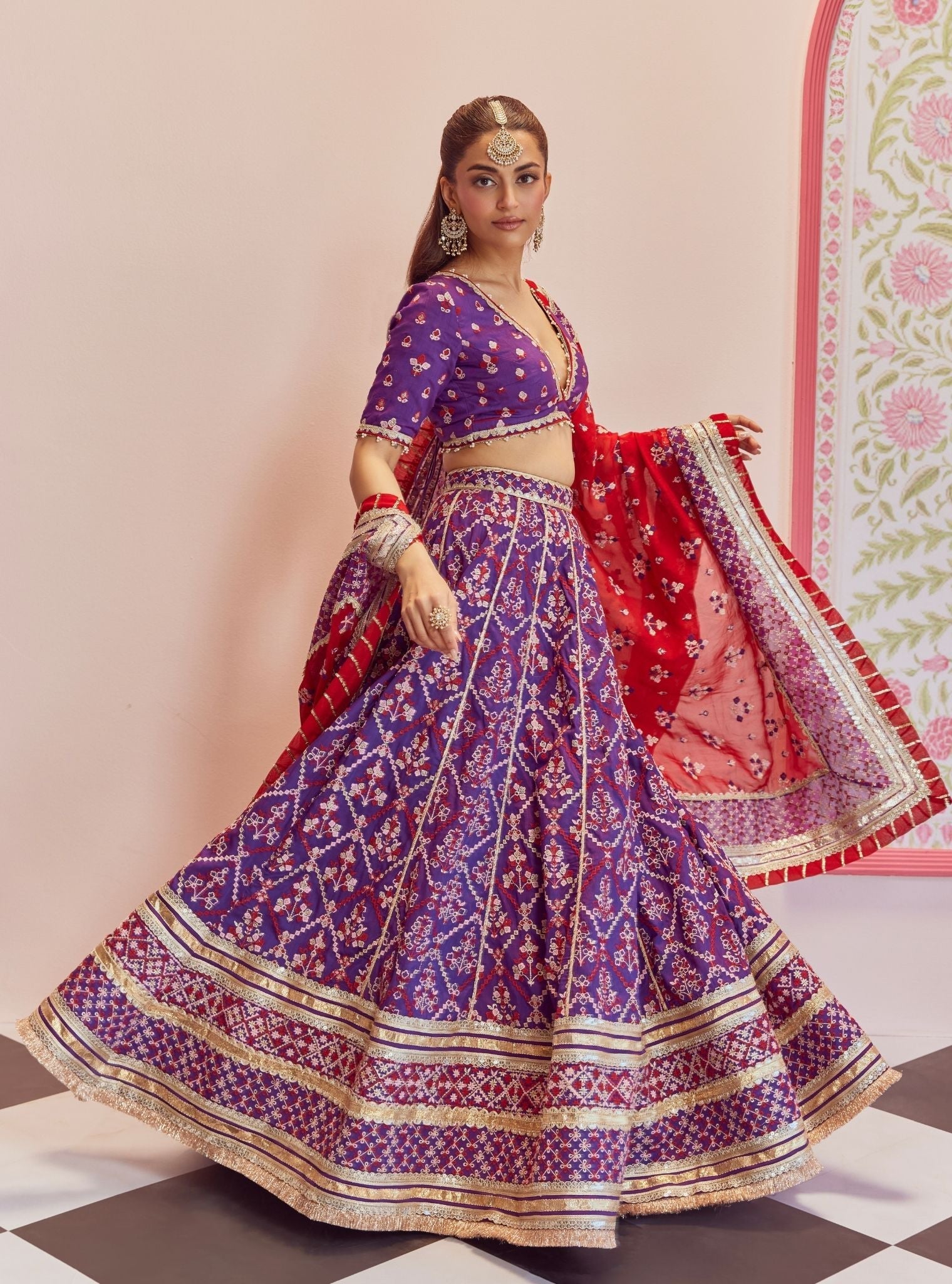 Mulmul Bemberg Silk Anton Purple Lehenga