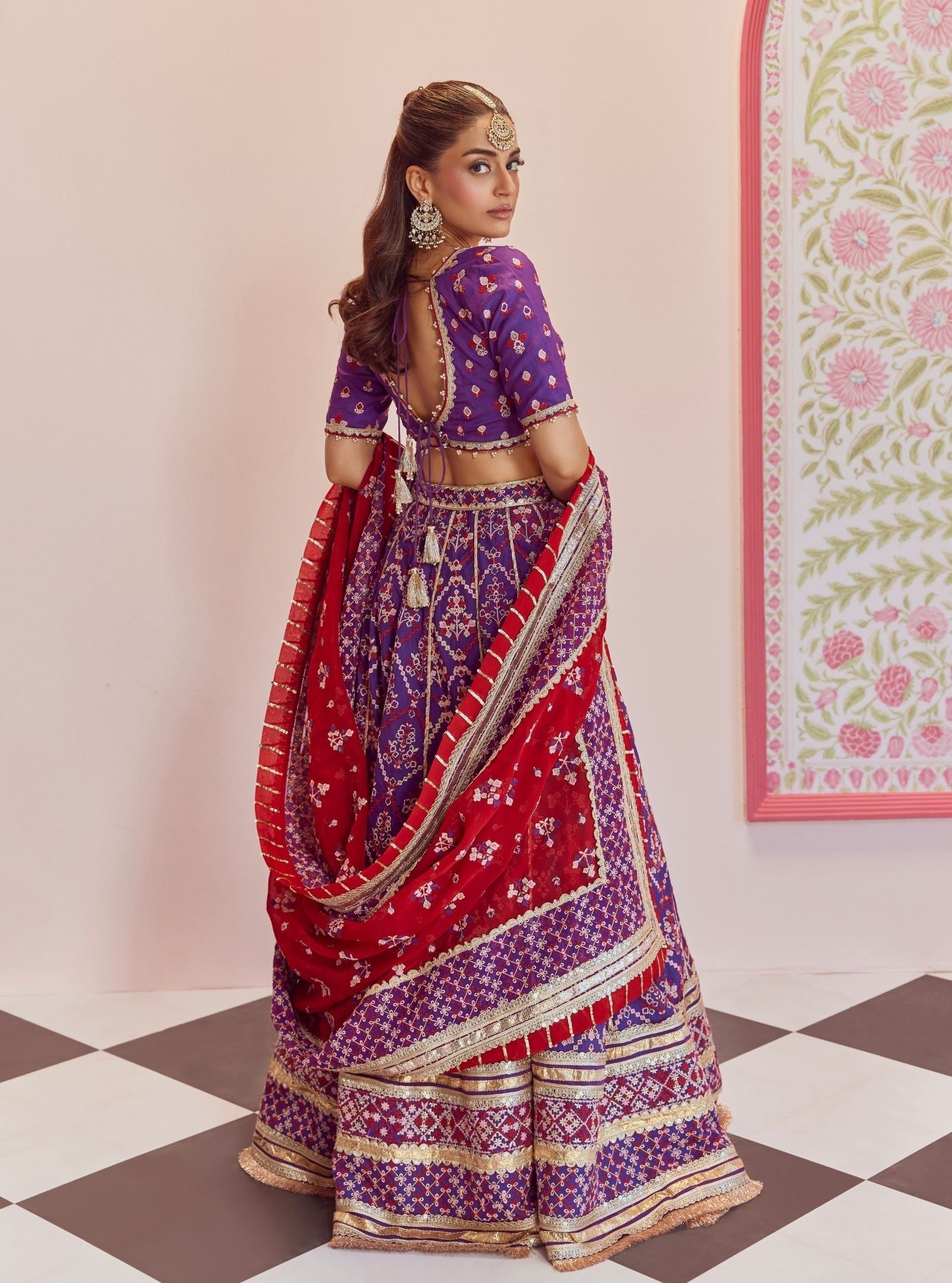 Mulmul Bemberg Silk Anton Purple Lehenga