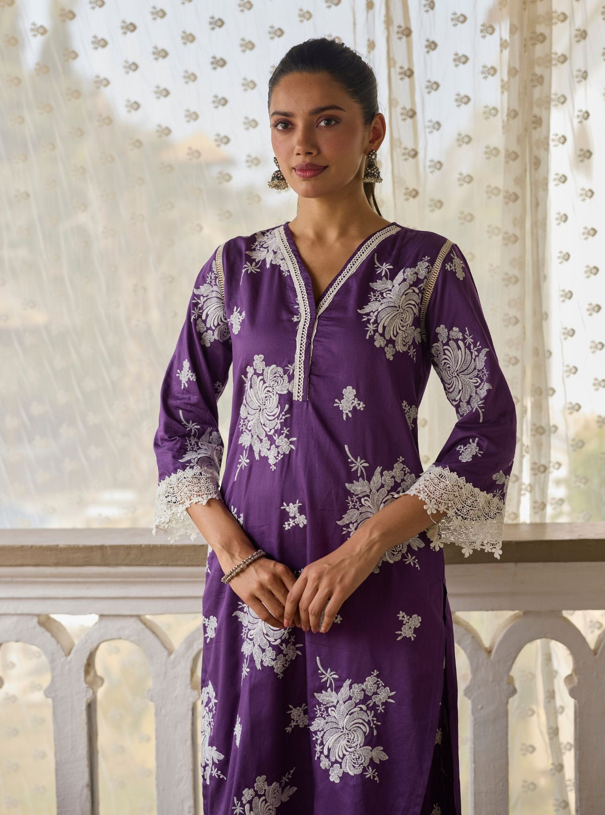 Iraavat Pima Satin Purple Kurta Set