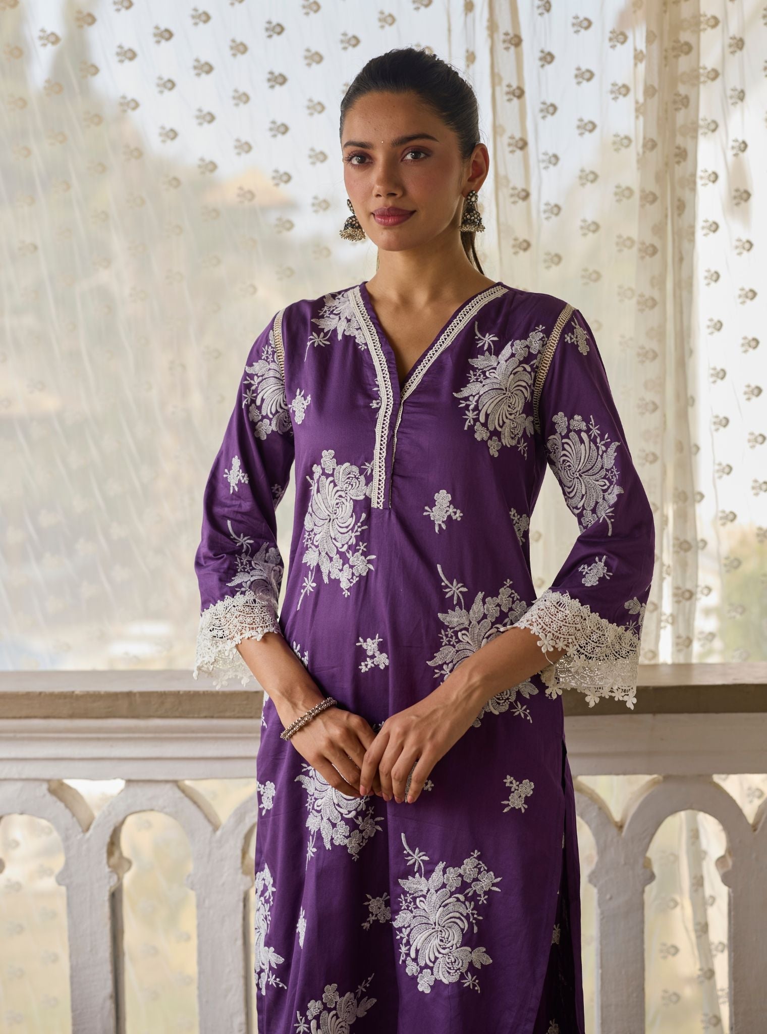 Iraavat Pima Satin Purple Kurta Set