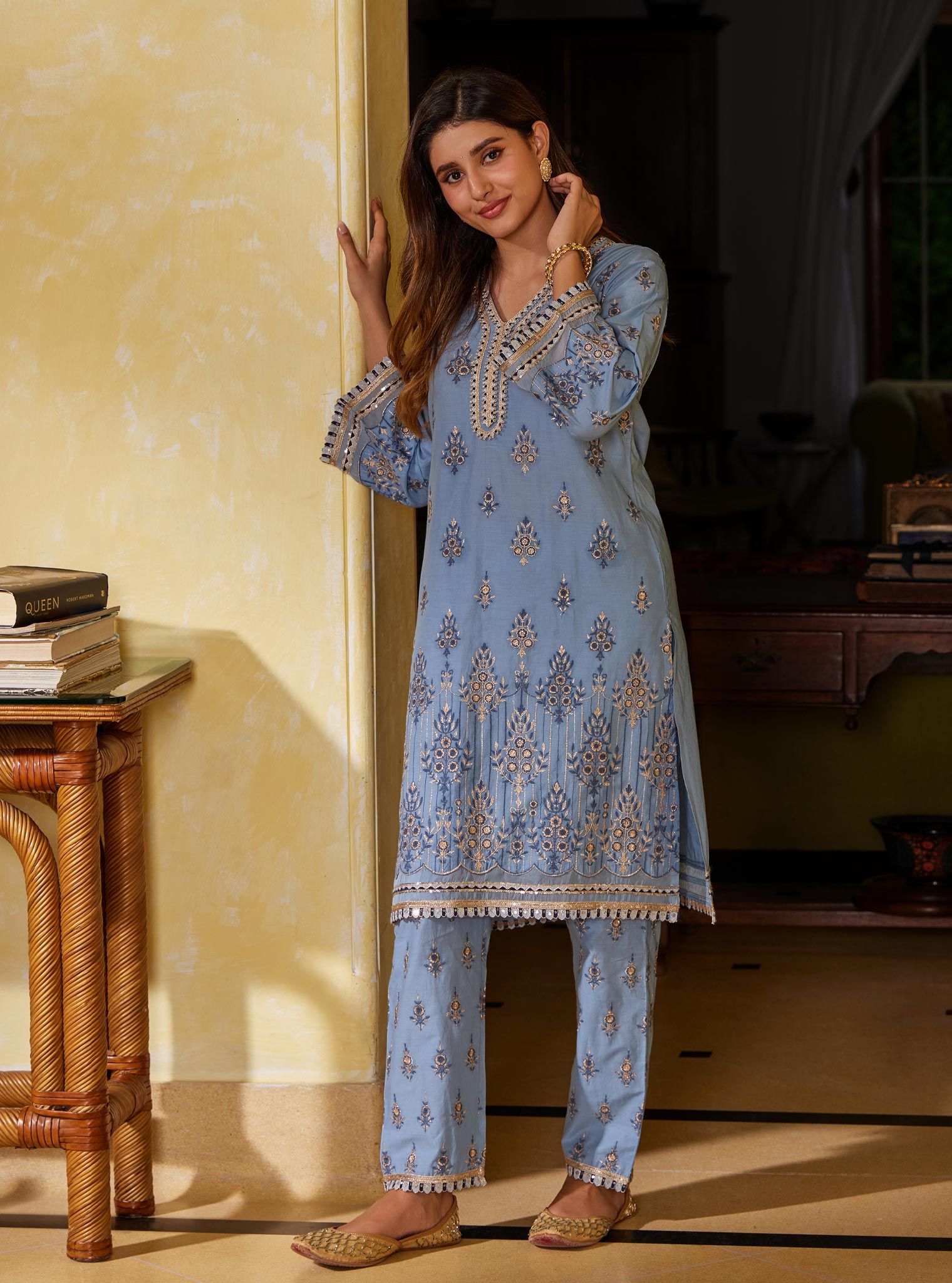 Mulmul Supima Cotton Amaltas Dark Blue Kurta