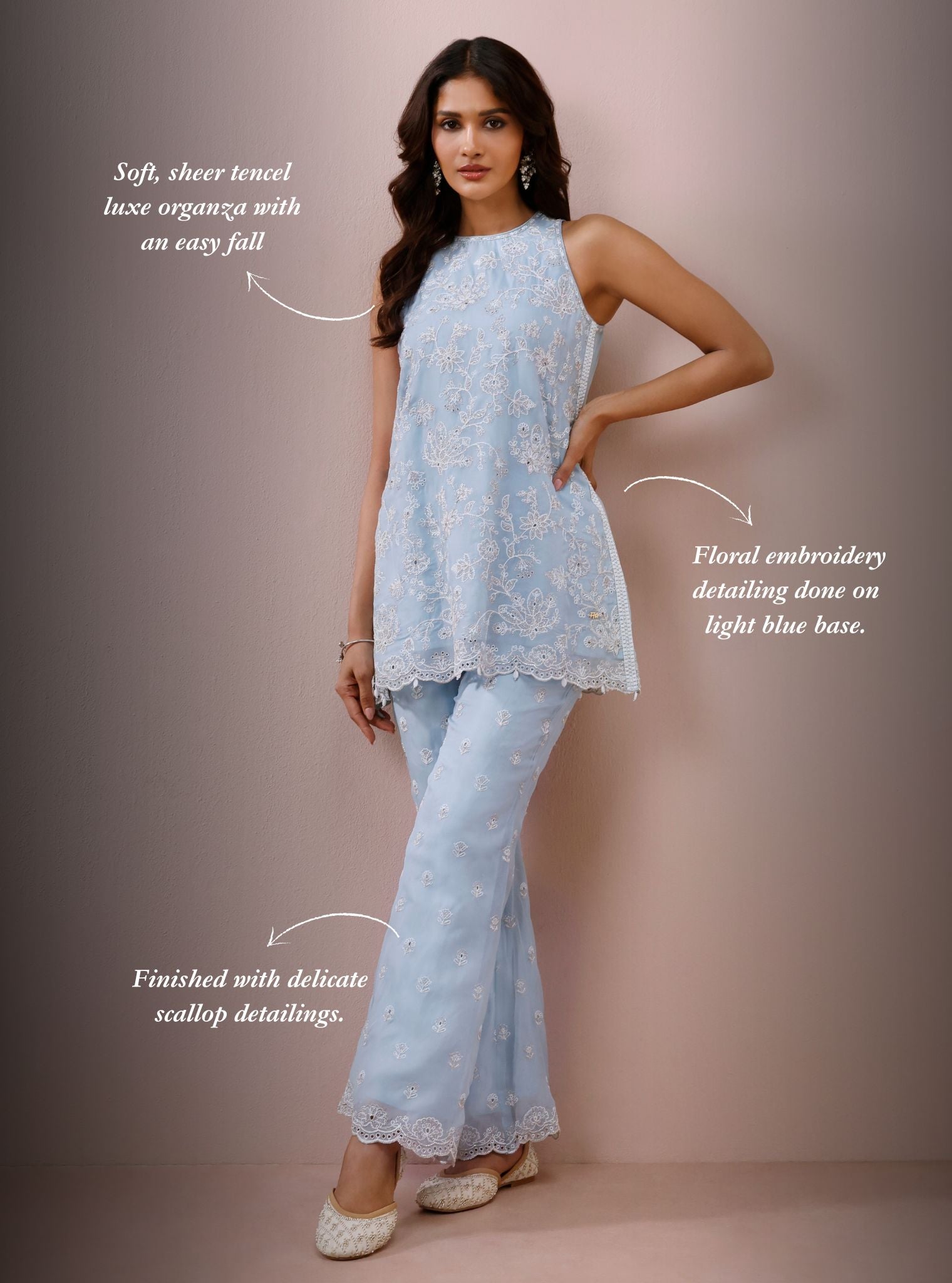 Alouette Organza Light Blue Co-Ord Set