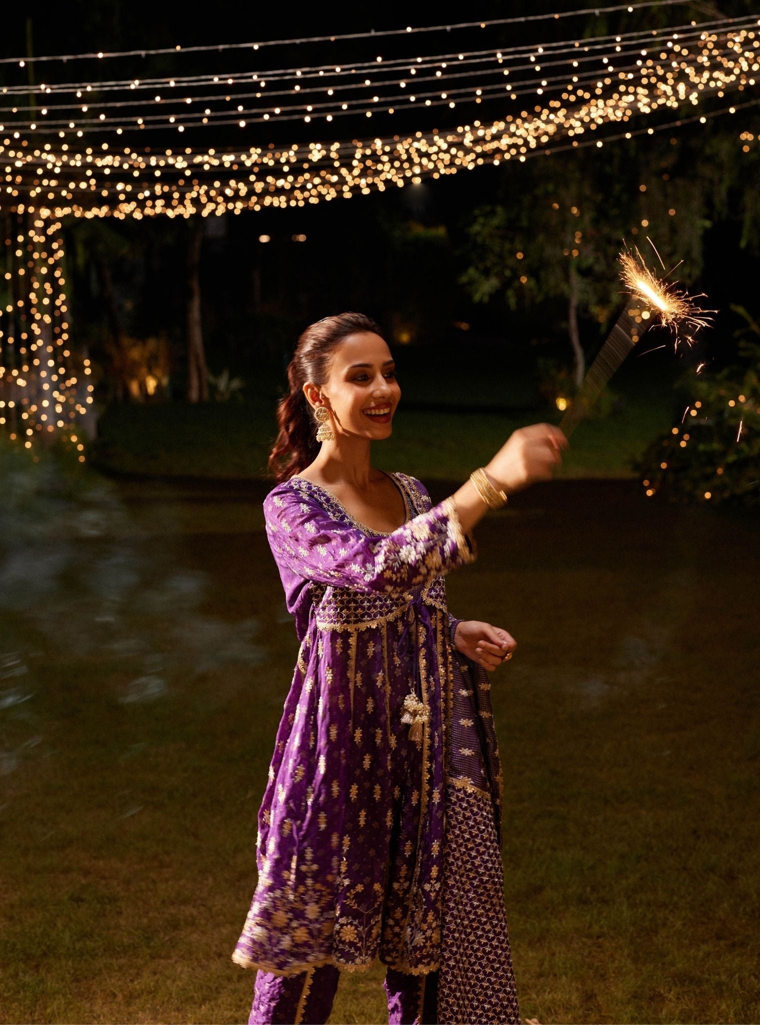 Nyah Banarsi Purple Short Anarkali Kurta Set