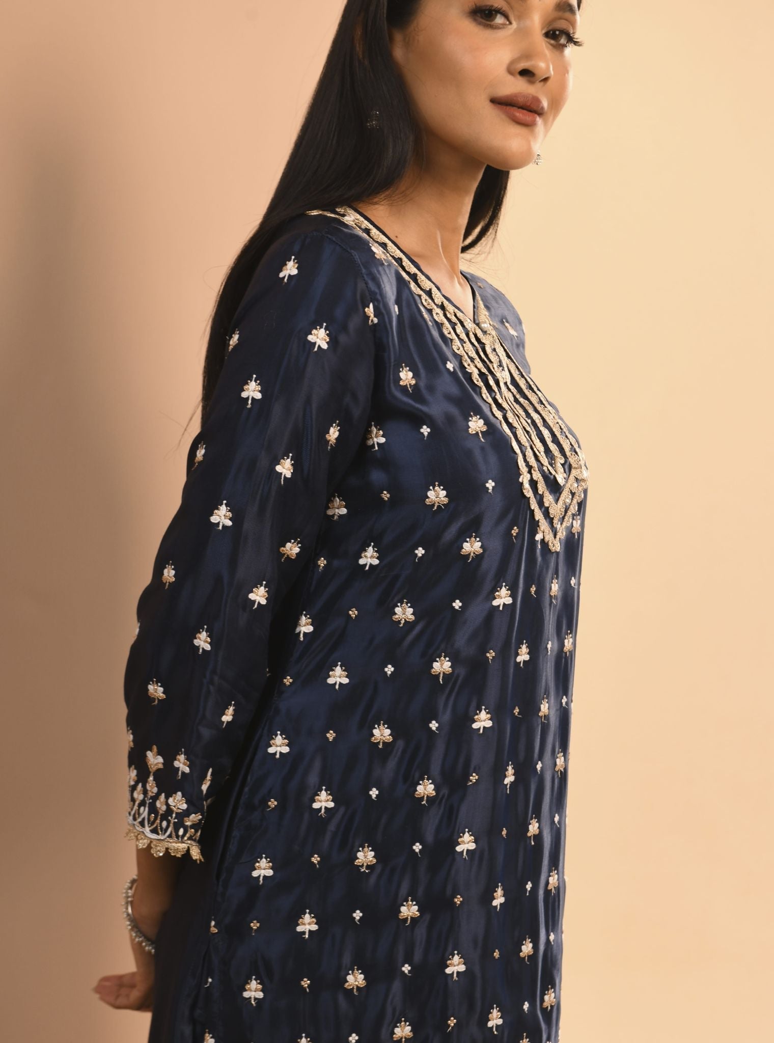 Mulmul Cupro Aarya Navy Kurta