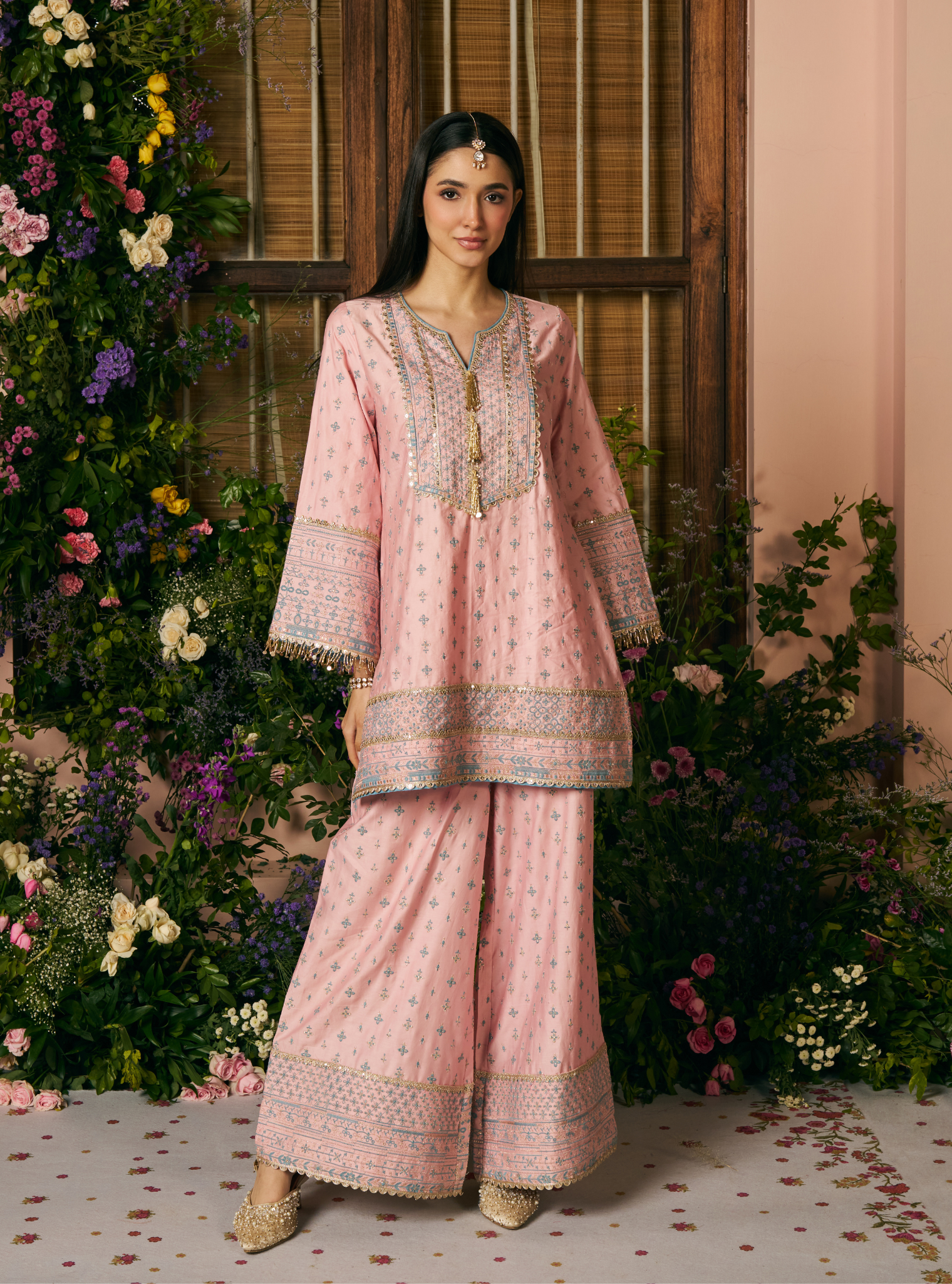 Laagi Pima Satin Pink Kurta Set