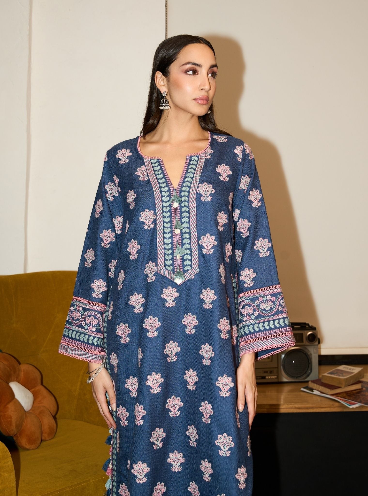 Ophel Wool Navy Kurta Set