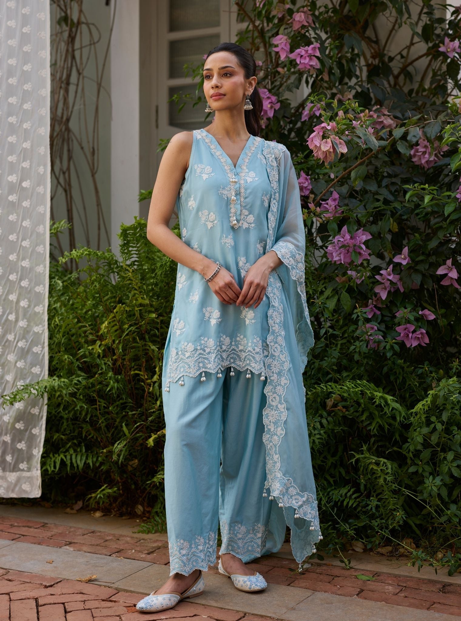 Tiki Organza Light Blue Kurta Set