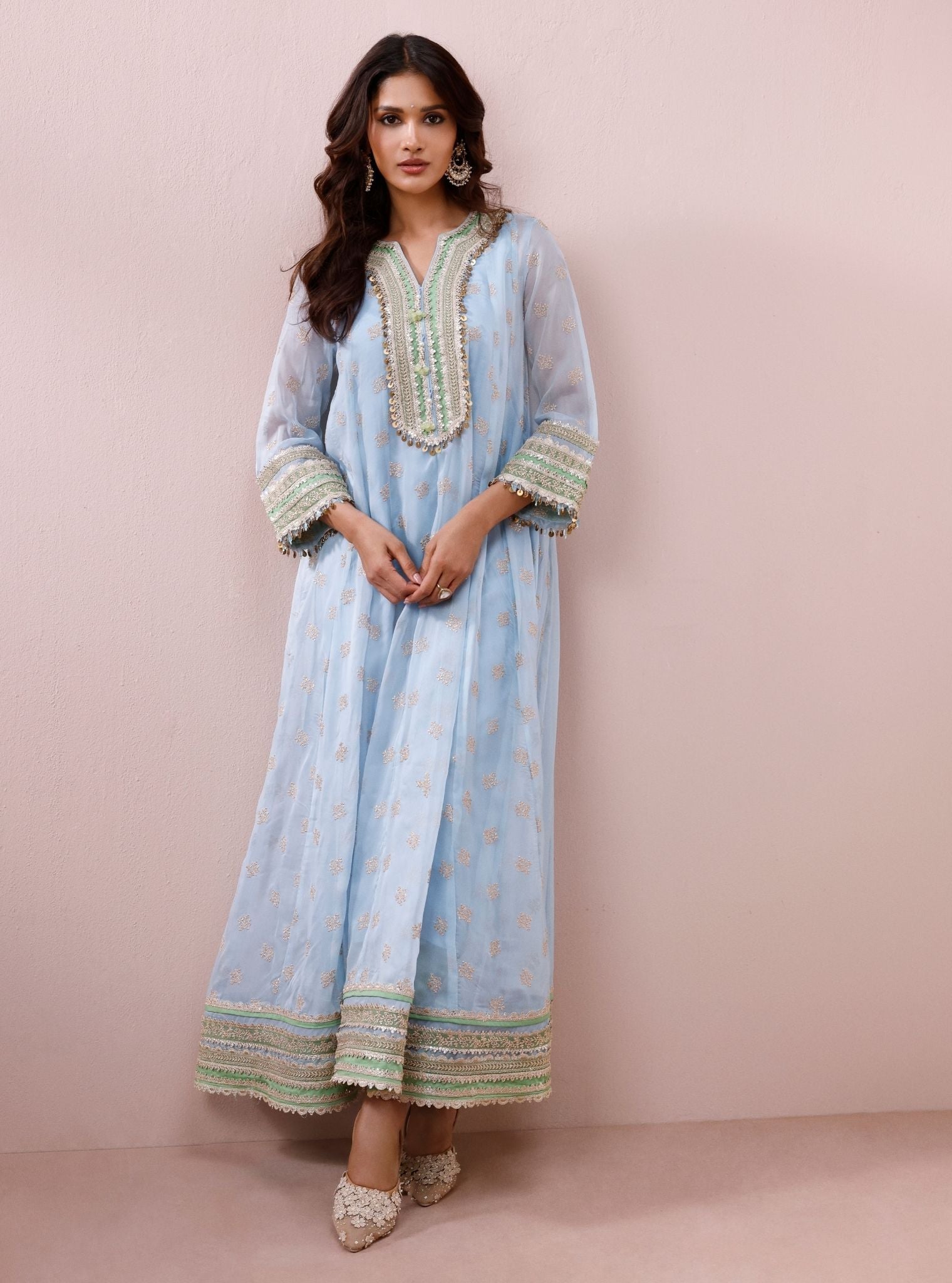 Ivana Organza Light Blue Anarkali Kurta Set