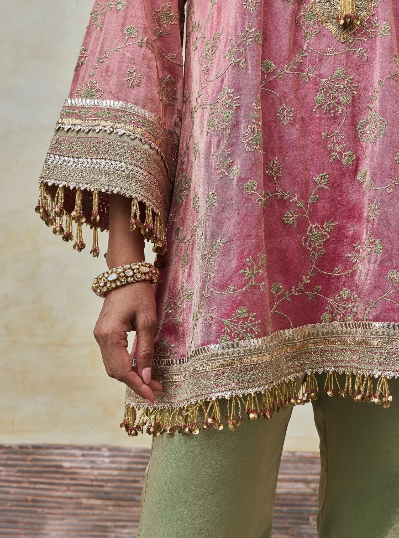 Odhira Tissue Organza Fuchsia & Green Sharara Set